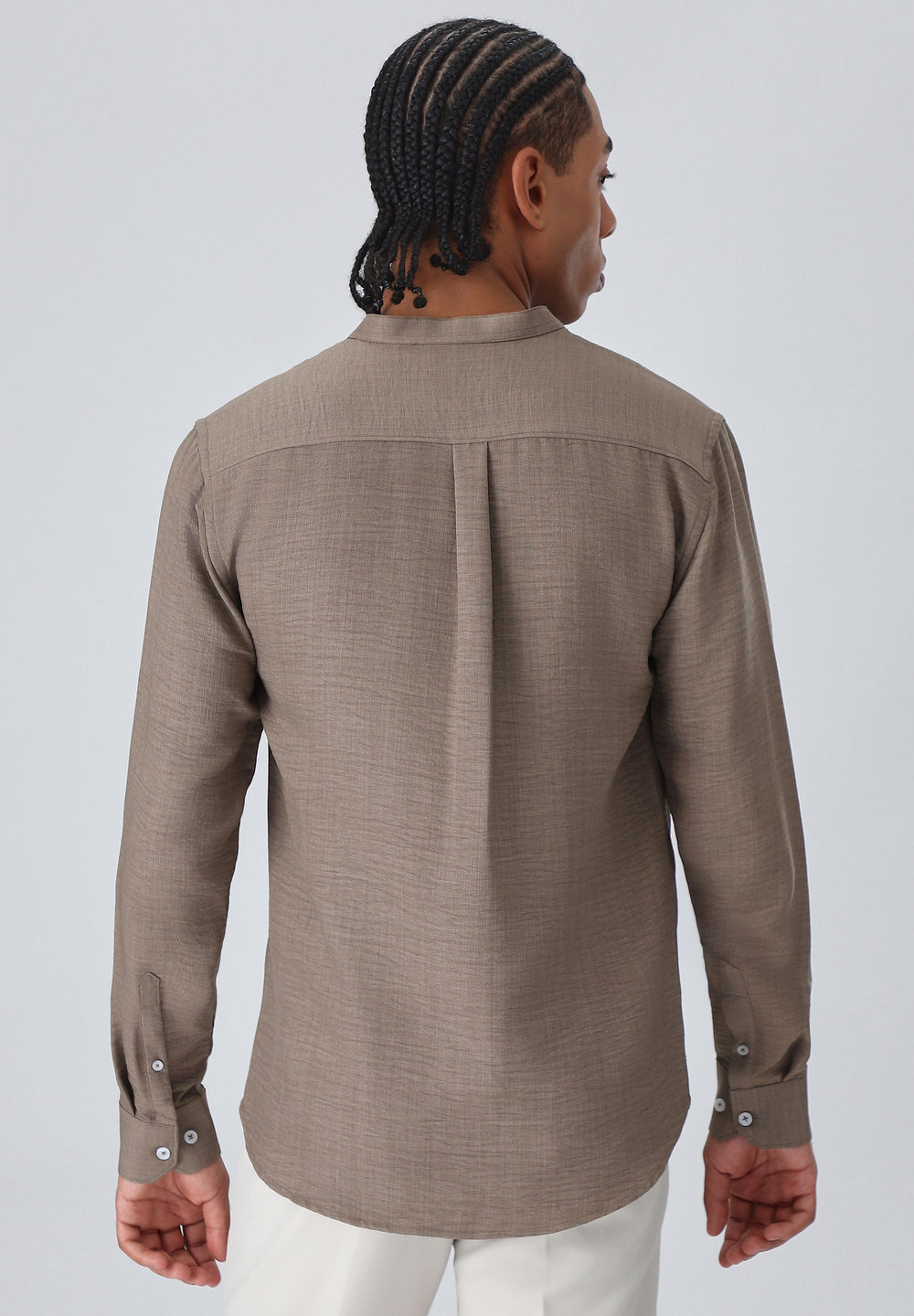 Light Brown Plain Mandarin Collar Shirt