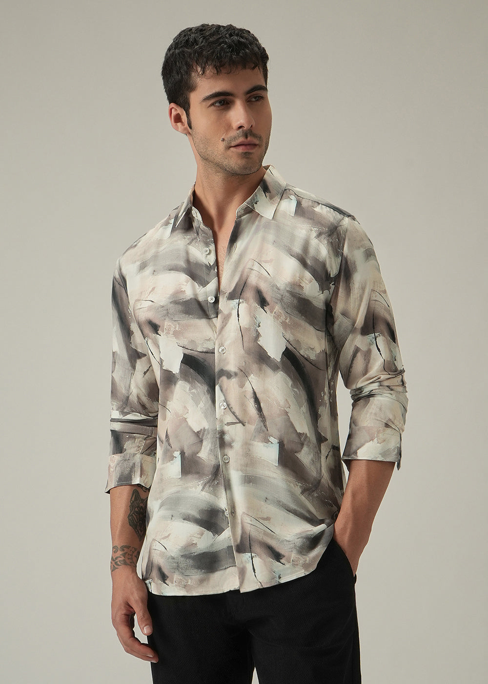 Brown Monochrome Print Shirt