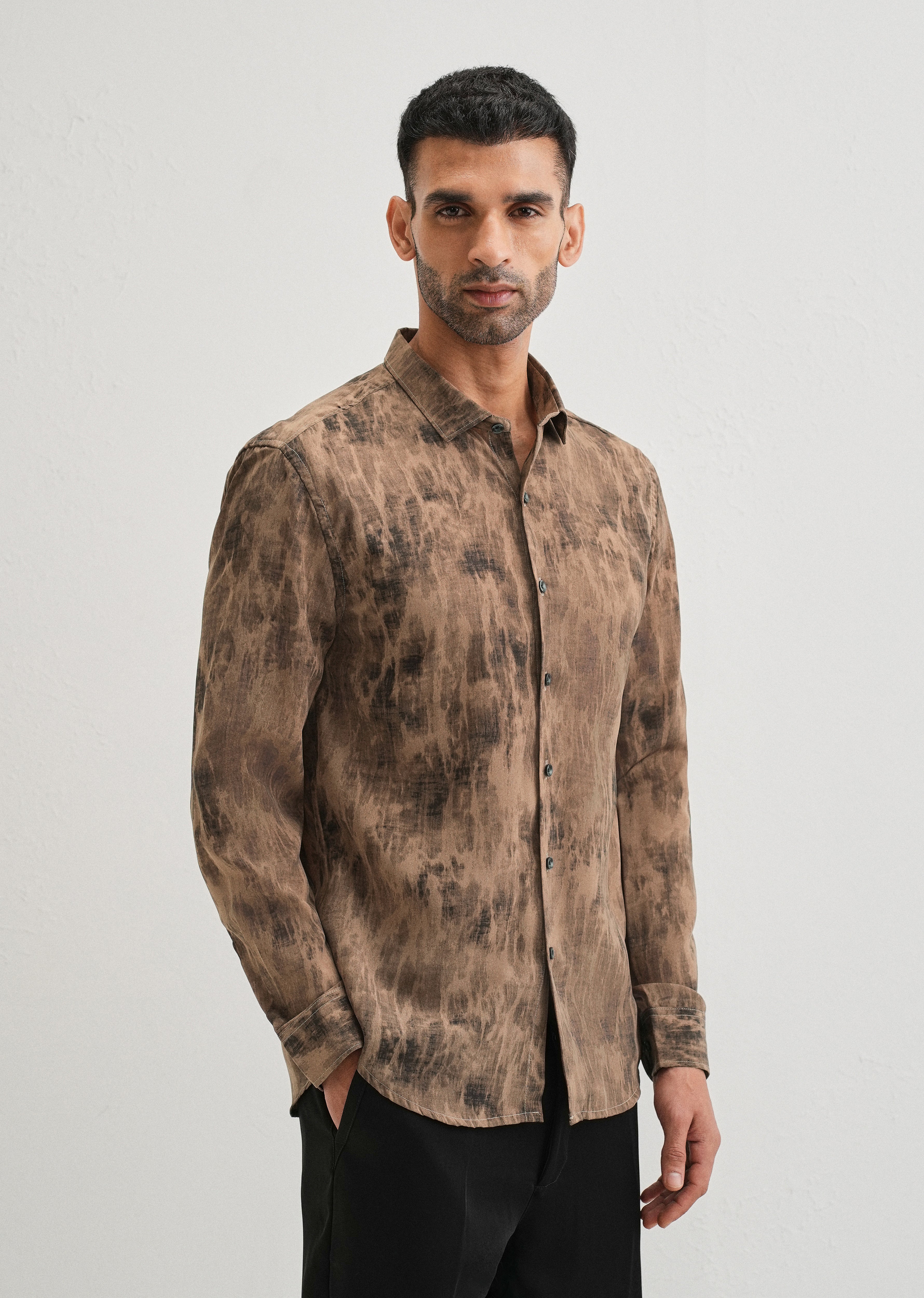 Brown Multi Tone Abstract Printed Shirt