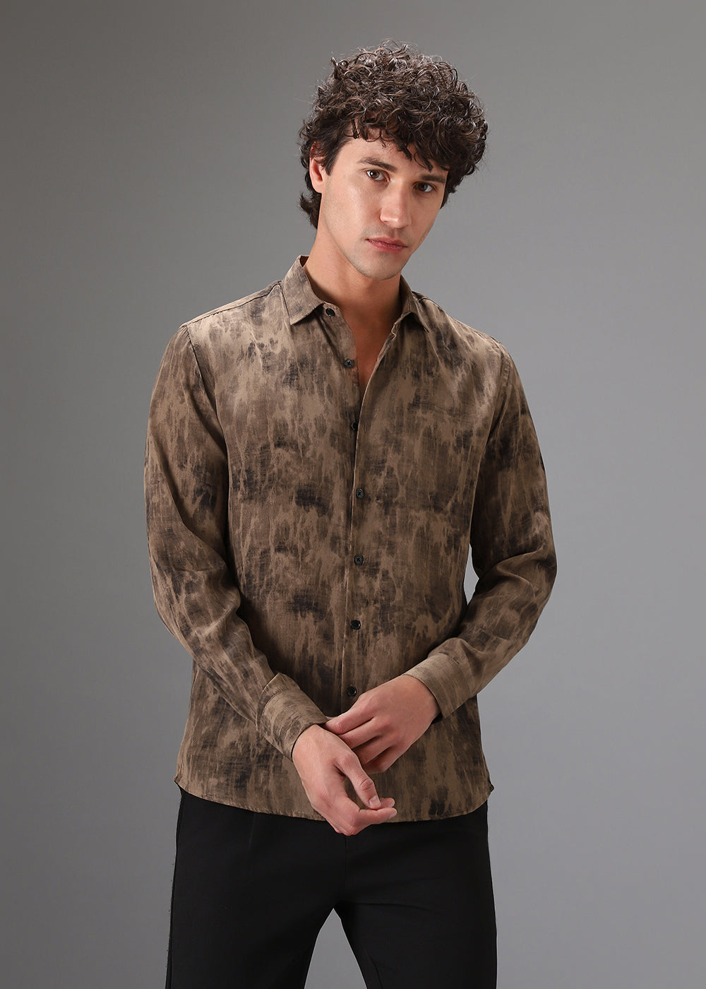 Brown Multi Tone Abstract Printed Shirt