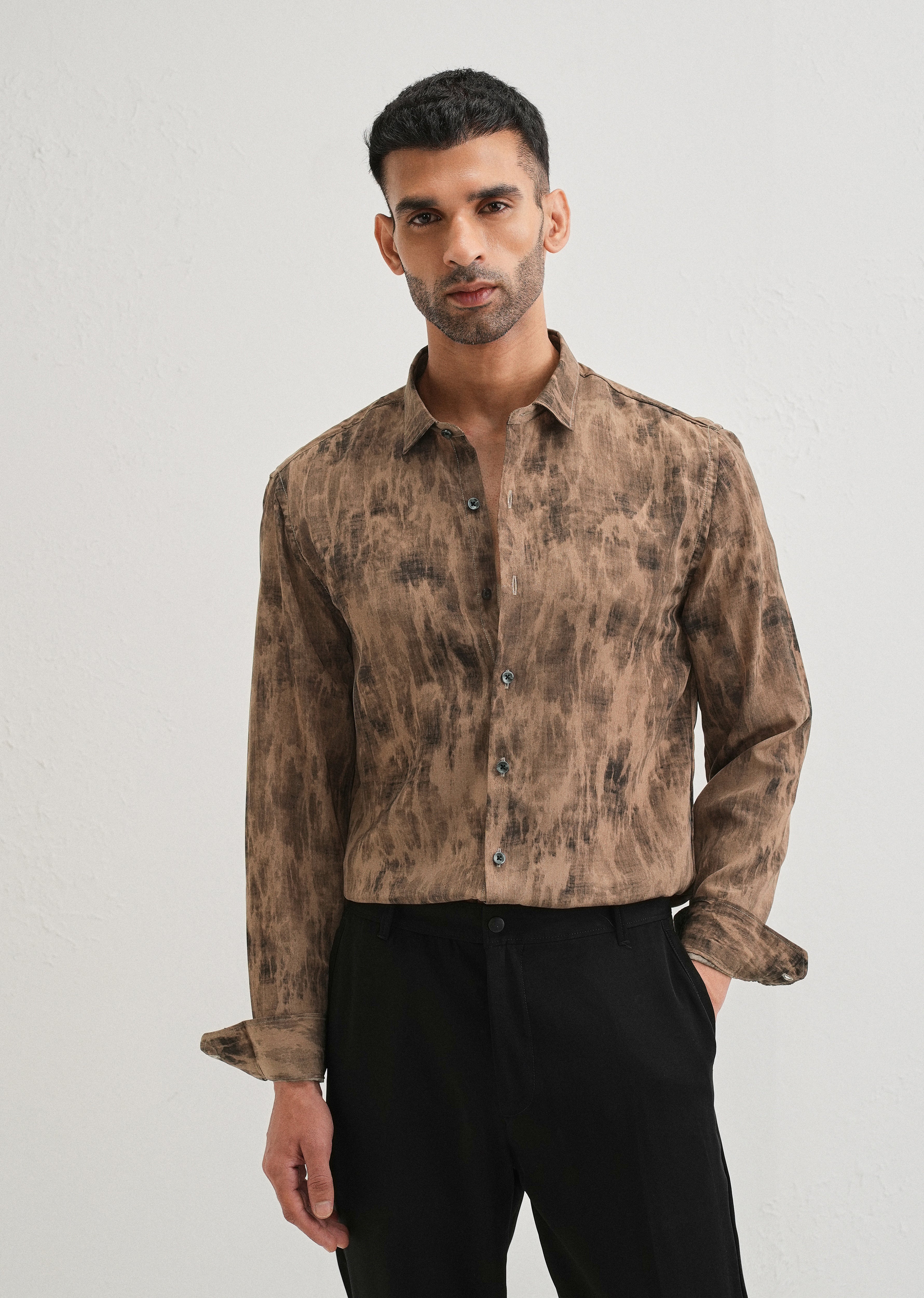 Brown Multi Tone Abstract Printed Shirt