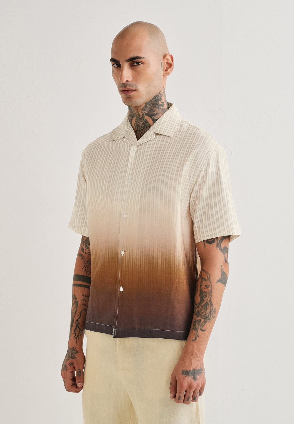 Brown Ombre Stripe Placement Print Shirt