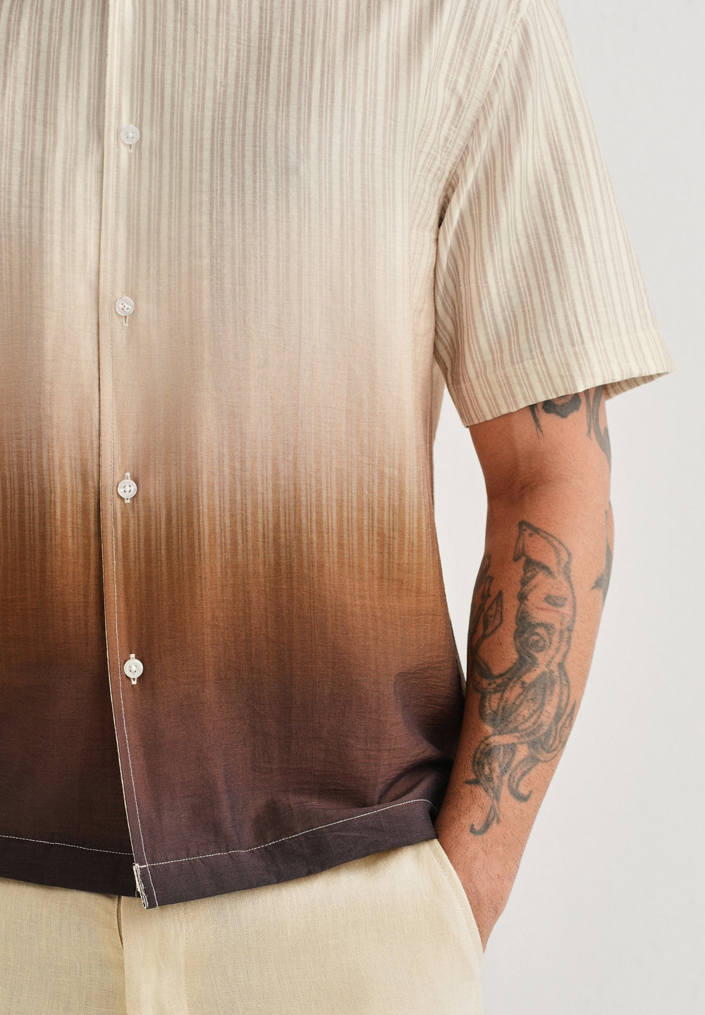 Brown Ombre Stripe Placement Print Shirt