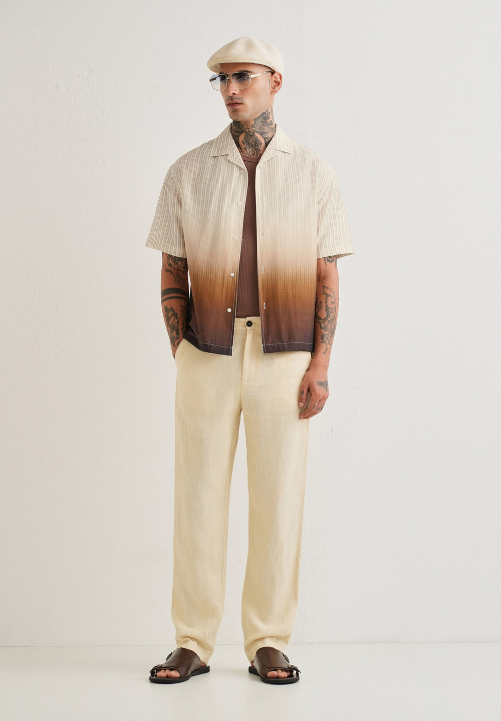 Brown Ombre Stripe Placement Print Shirt