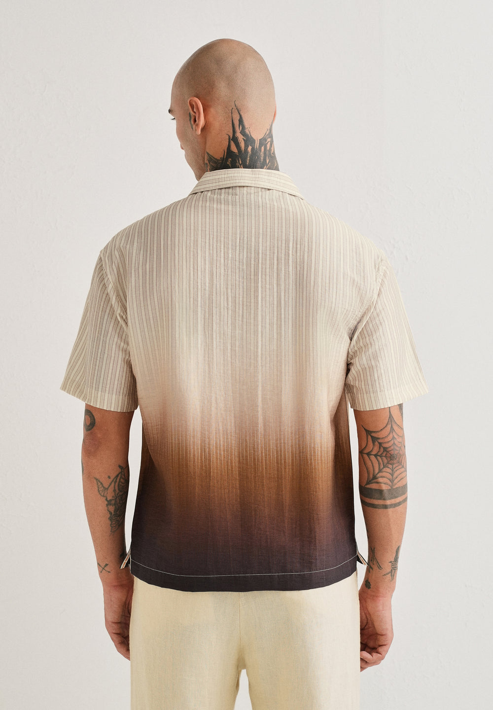 Brown Ombre Stripe Placement Print Shirt
