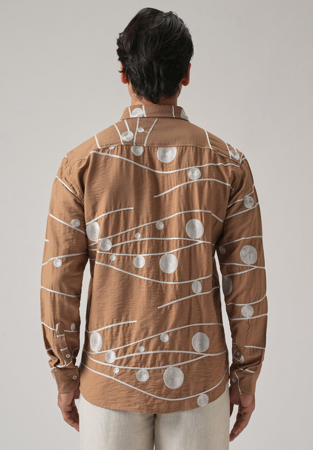 Brown Orb and Line Embroidery Shirt