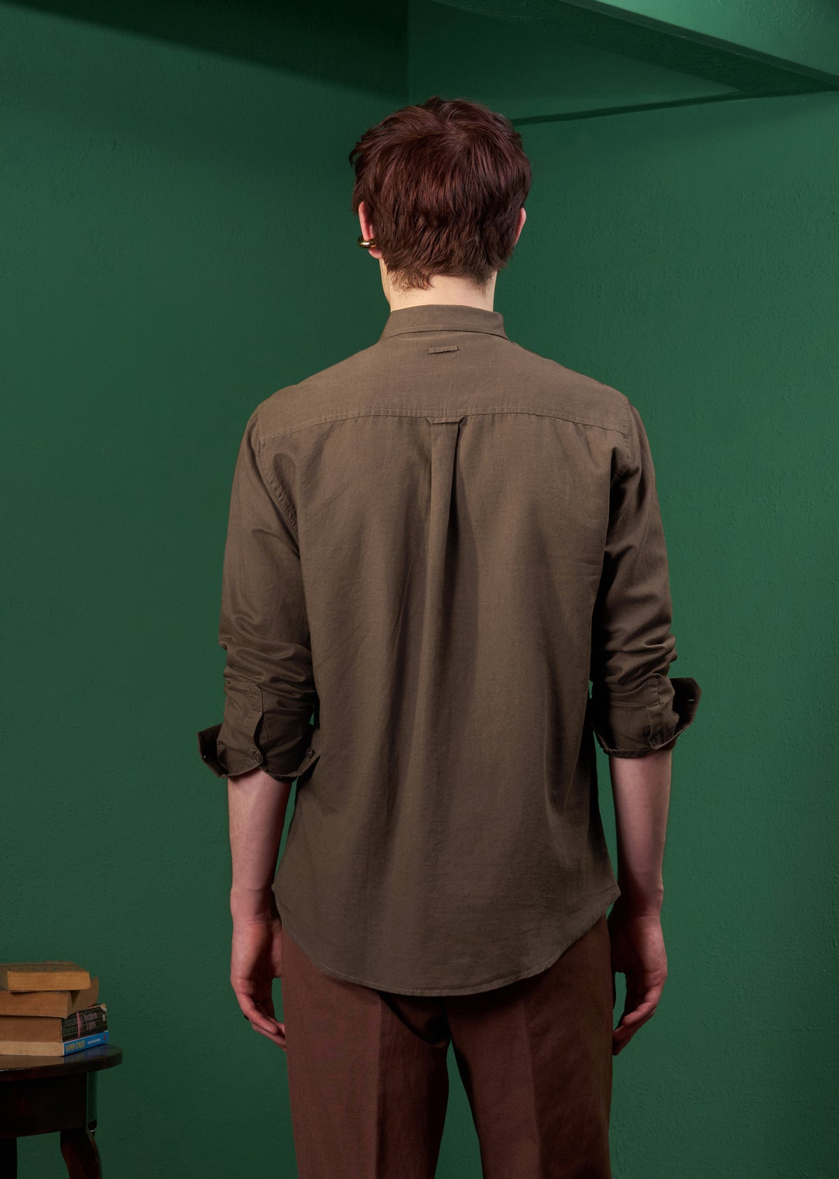 Brown Paisley Embroidered Linen Shirt