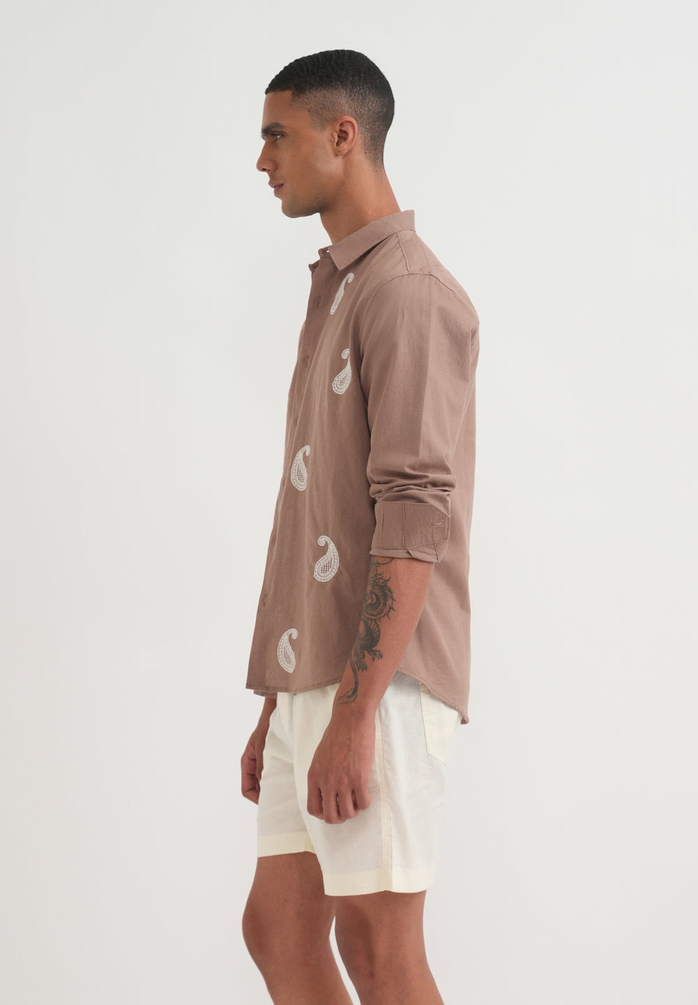 Brown Paisley Embroidery Shirt