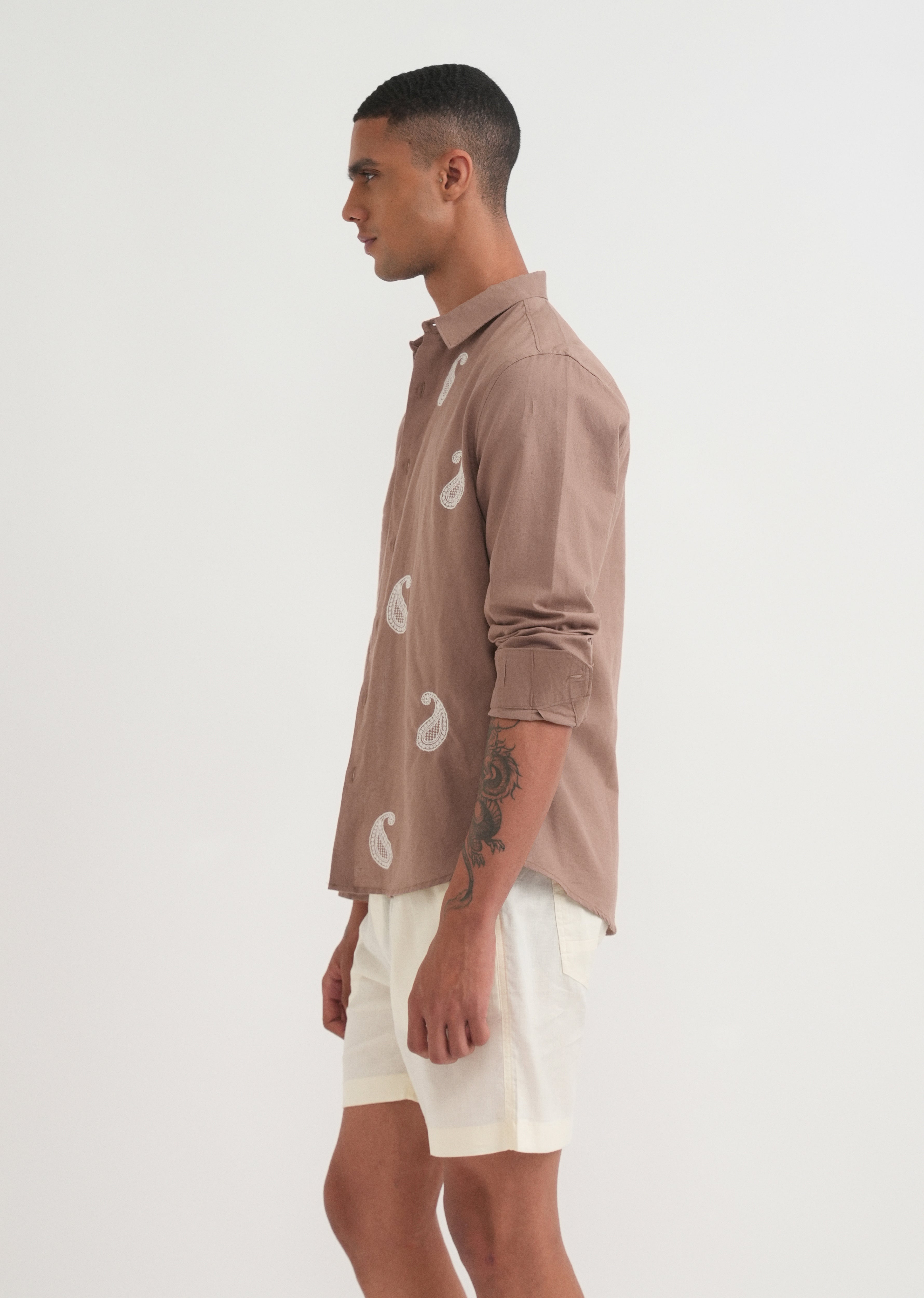 Brown Paisley Embroidery Shirt