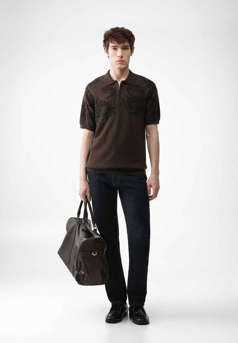 Brown Paisley Quarter Zipper Polo