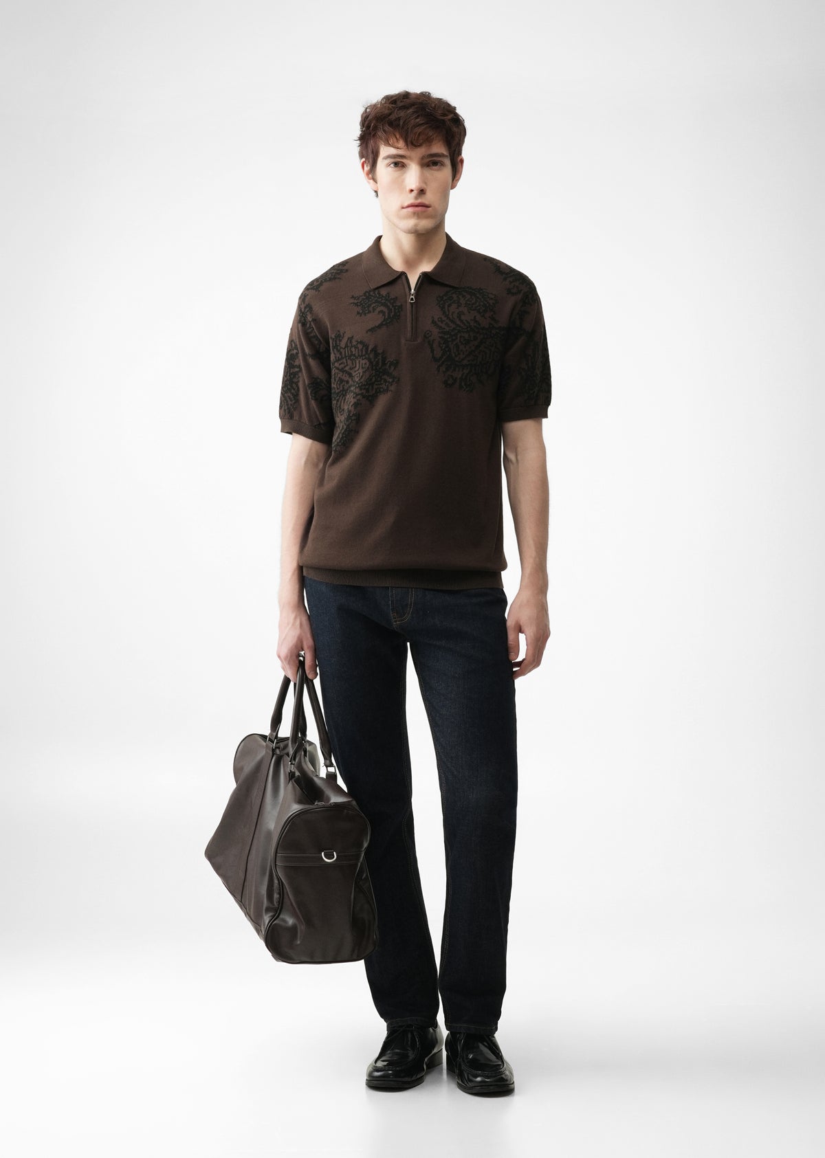 Brown Paisley Quarter Zipper Polo