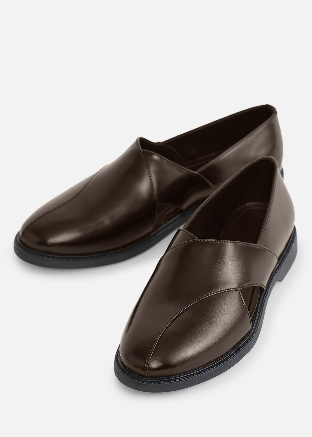 Brown Panel Cut Slip-On Shoes