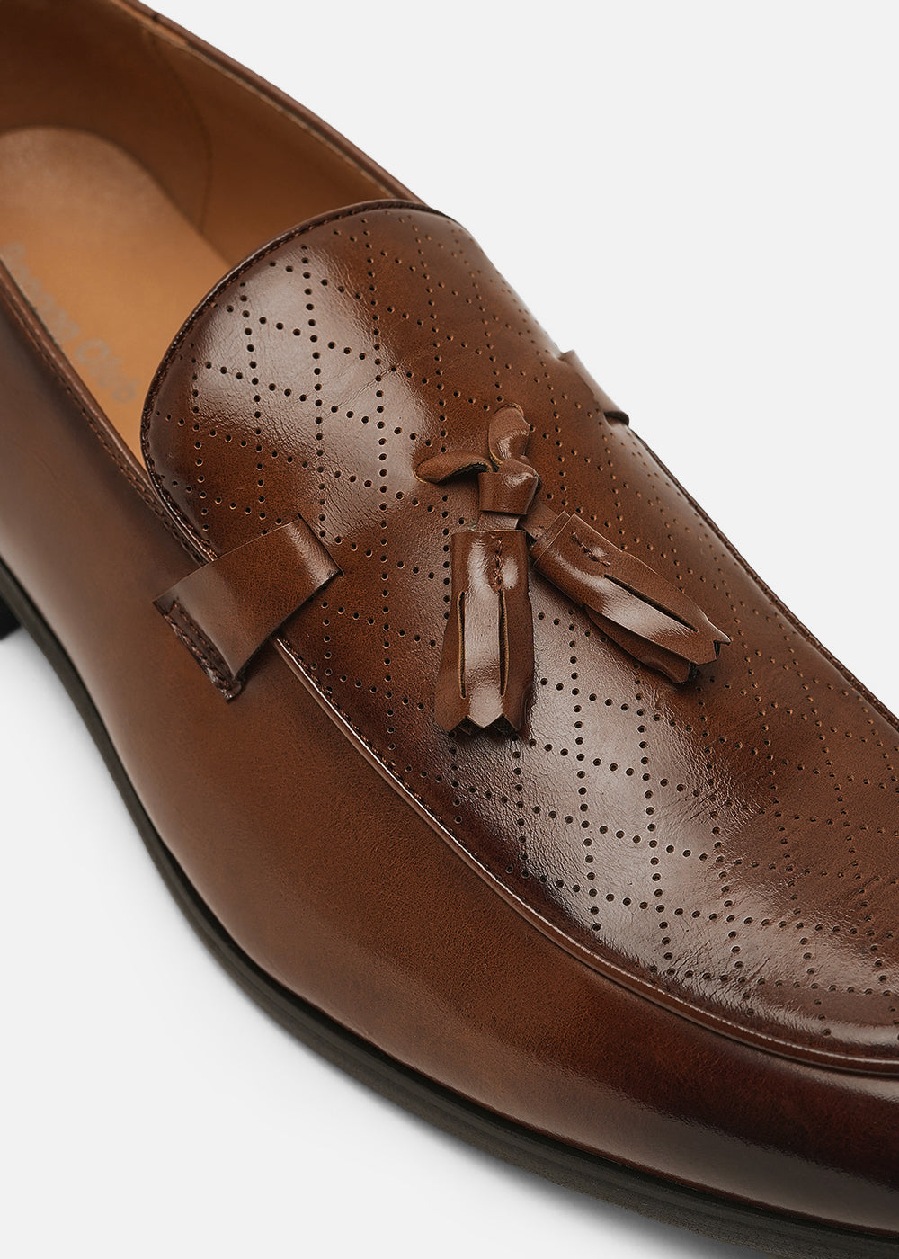 Brown Perforated Tassel Loafers