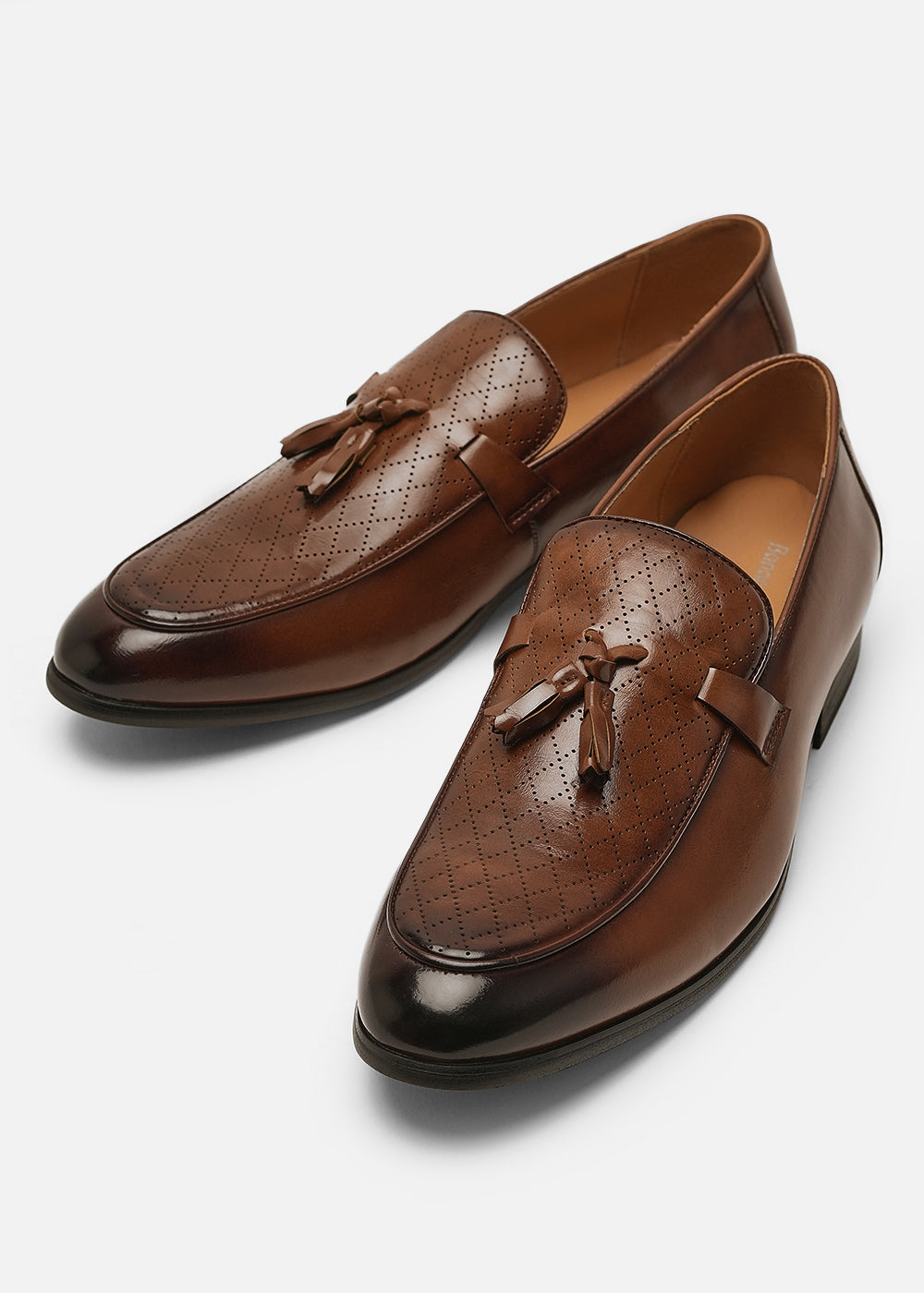 Brown Perforated Tassel Loafers
