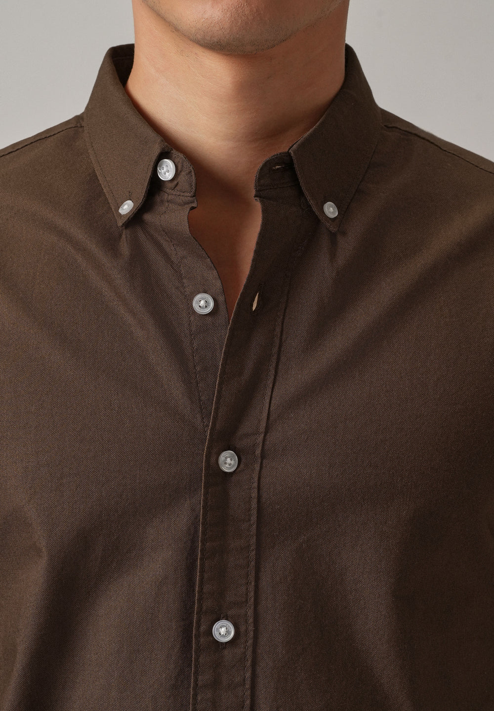 Brown Plain Elbow Patch Oxford Shirt