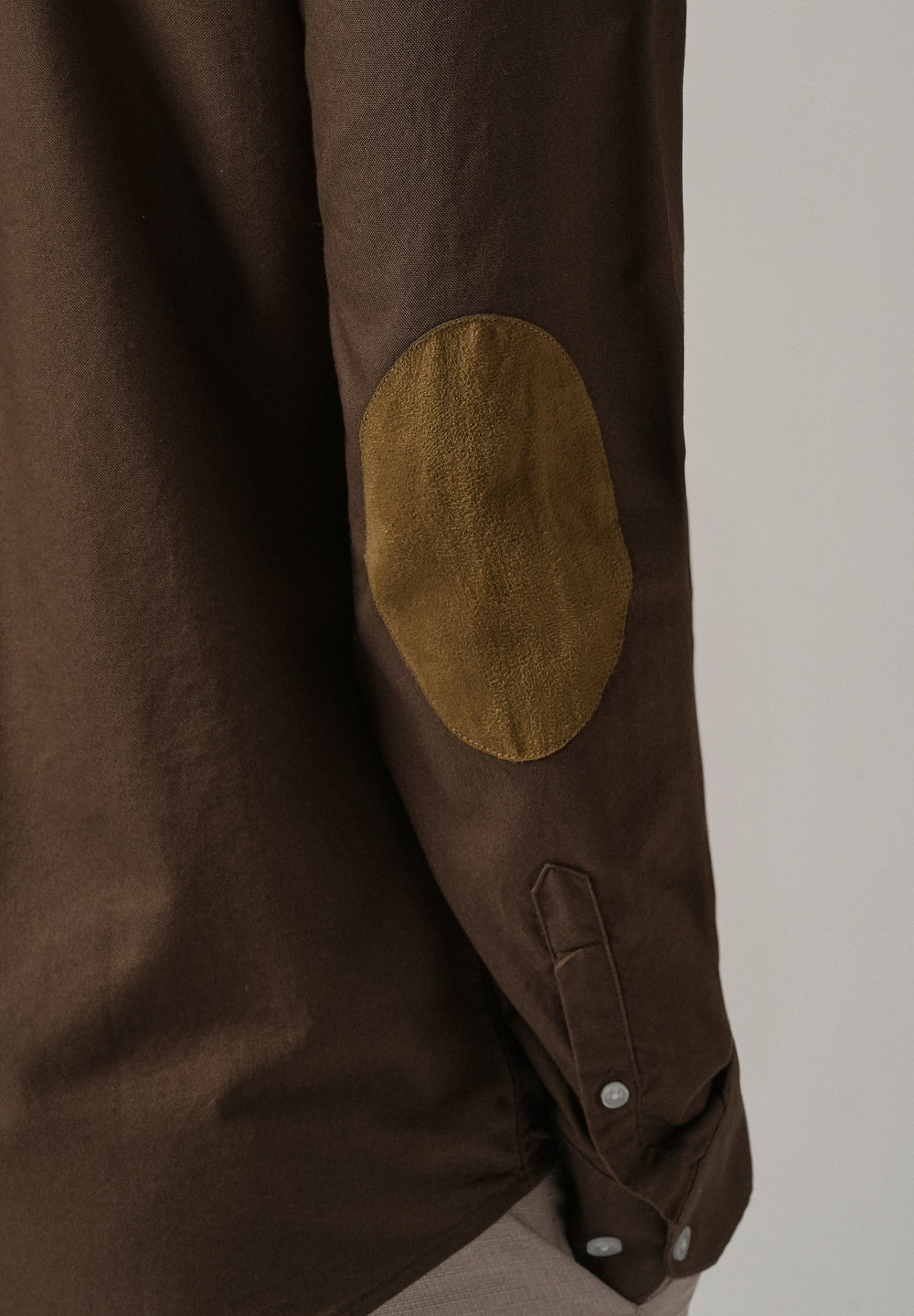 Brown Plain Elbow Patch Oxford Shirt