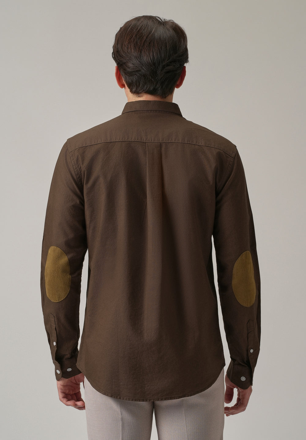 Brown Plain Elbow Patch Oxford Shirt