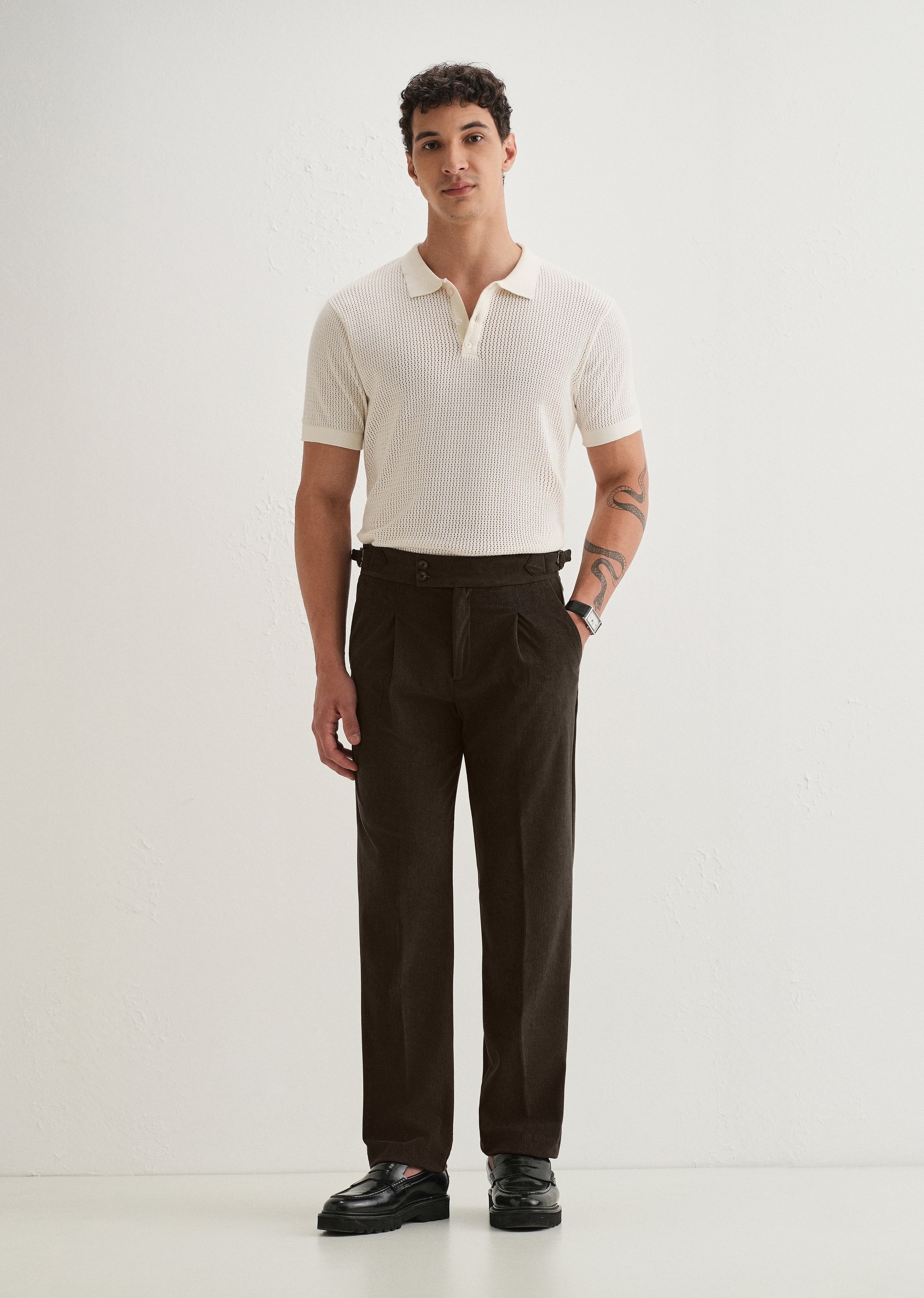 Brown Pleated Corduroy Gurkha Pant