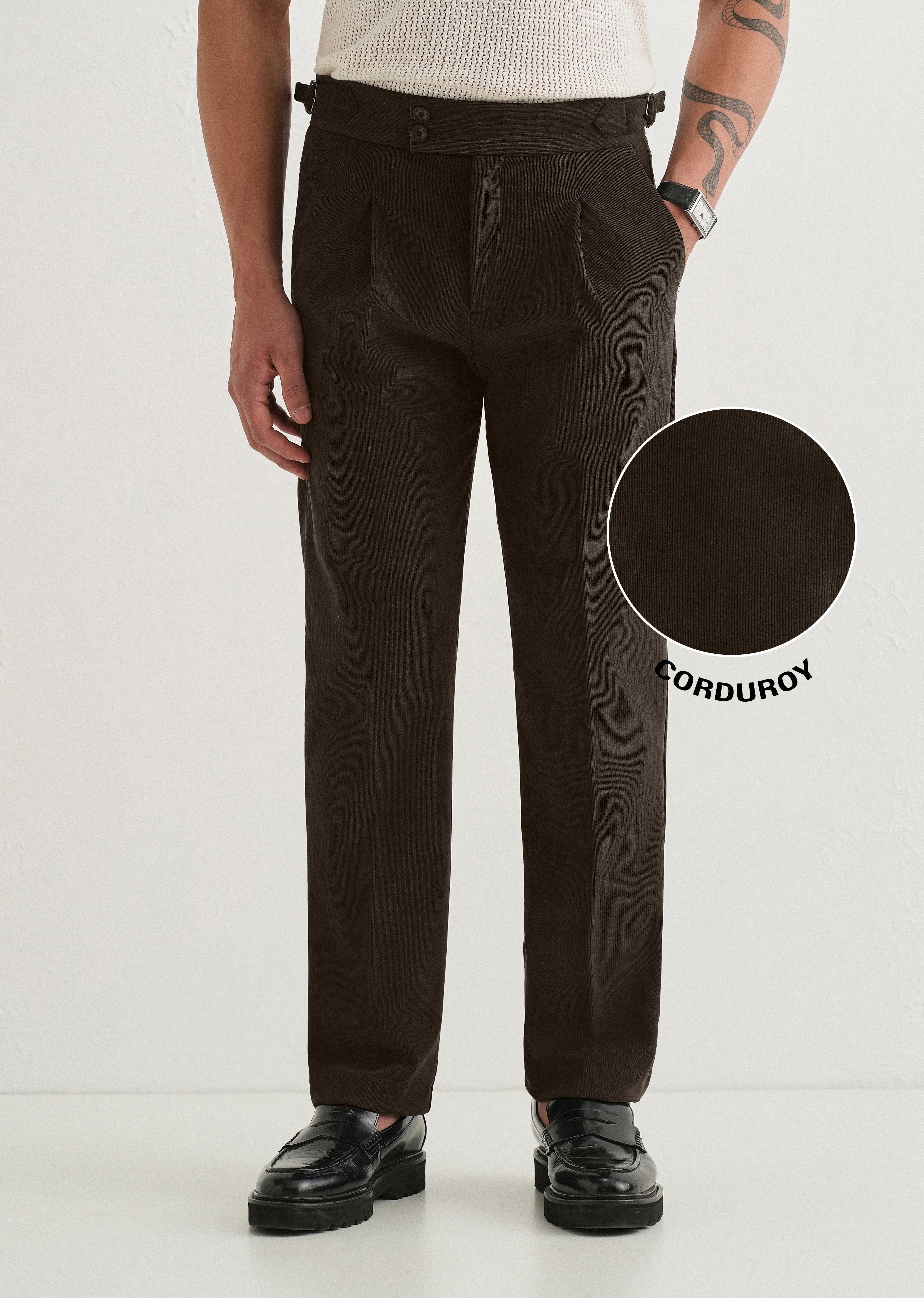 Brown Pleated Corduroy Gurkha Pant
