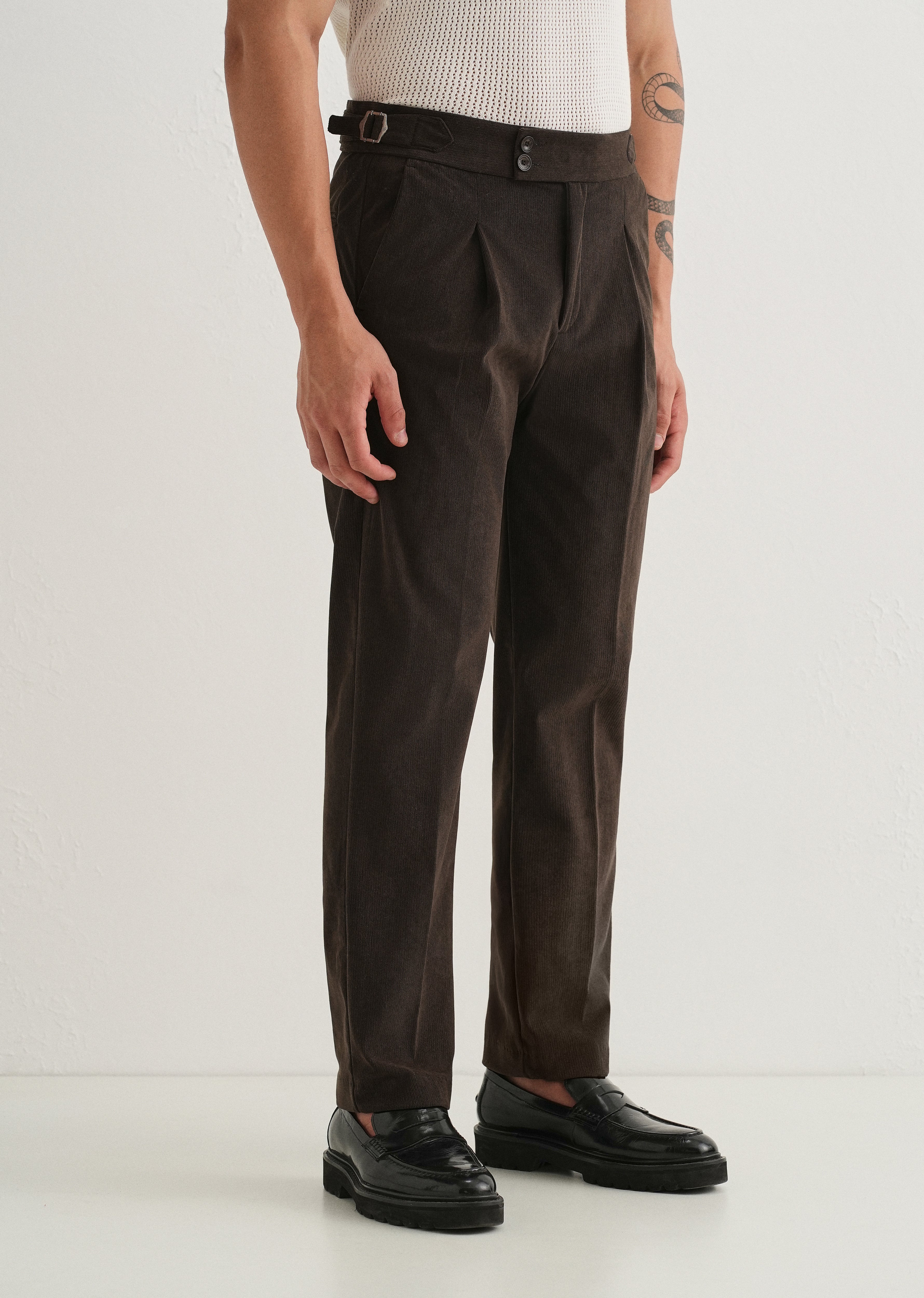 Brown Pleated Corduroy Gurkha Pant