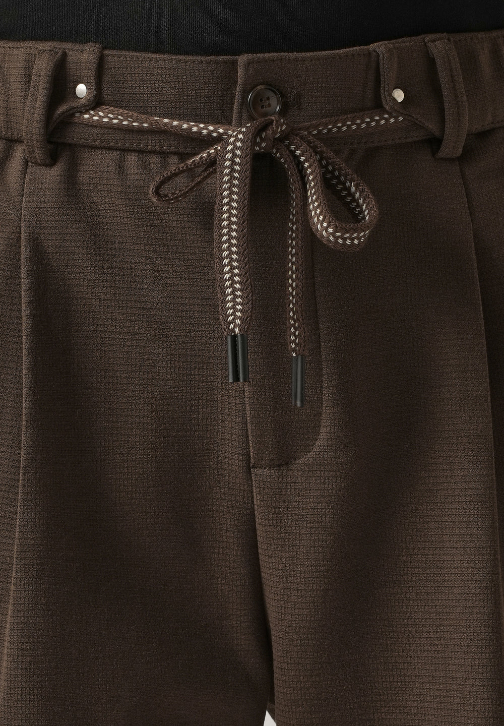 Brown Textured Pleated Drawstring Pant