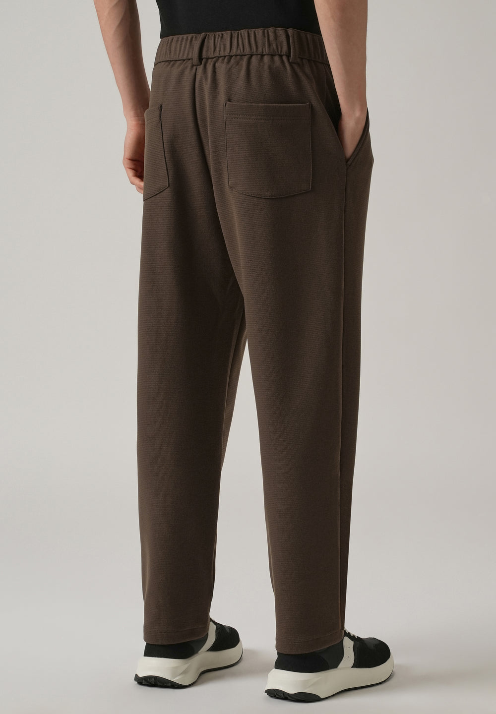 Brown Textured Pleated Drawstring Pant