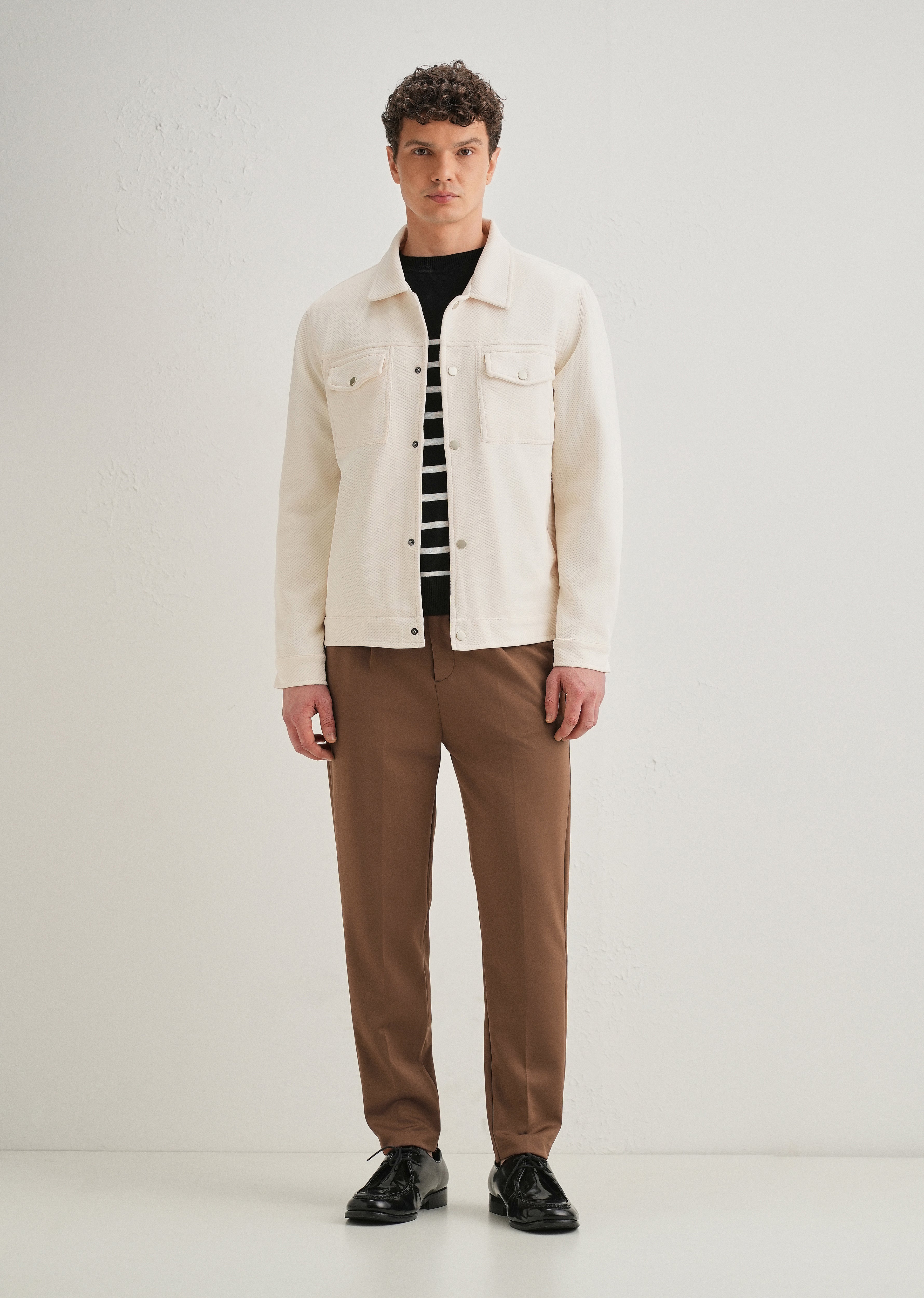 Brown Pleated Relaxed Fit Trousers