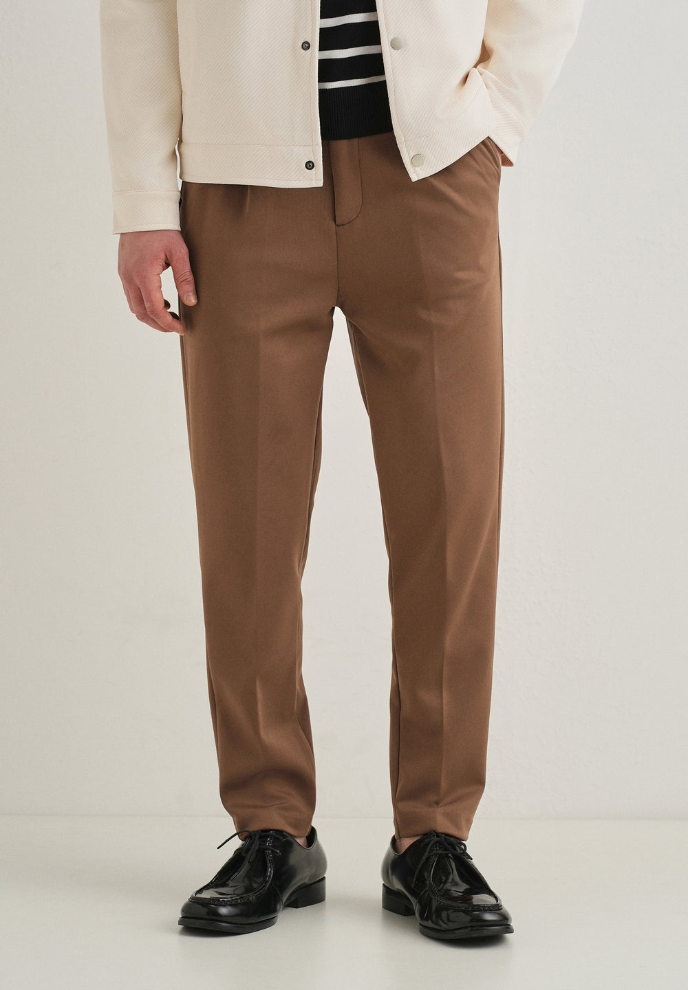 Brown Pleated Relaxed Fit Trousers