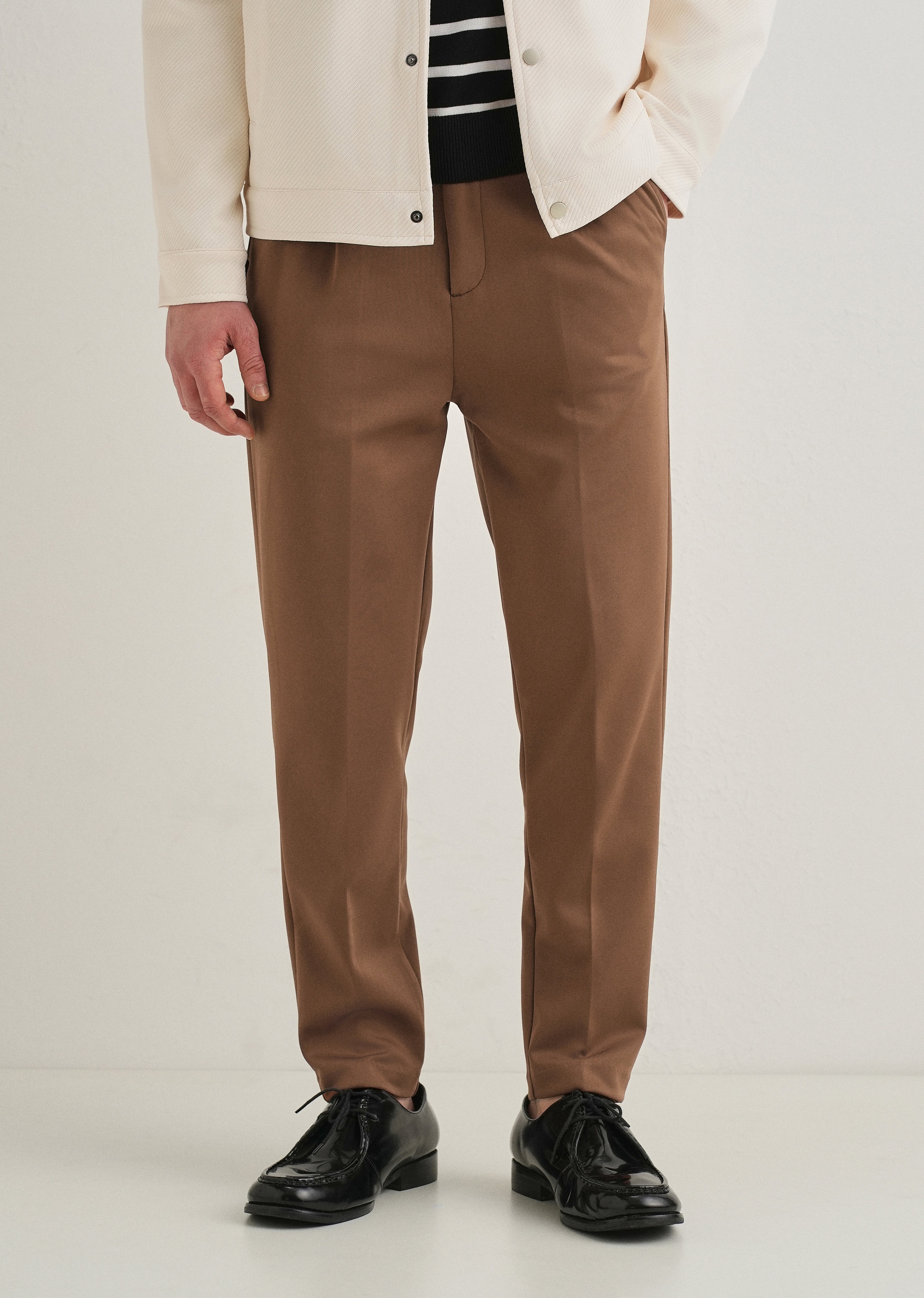 Brown Pleated Relaxed Fit Trousers