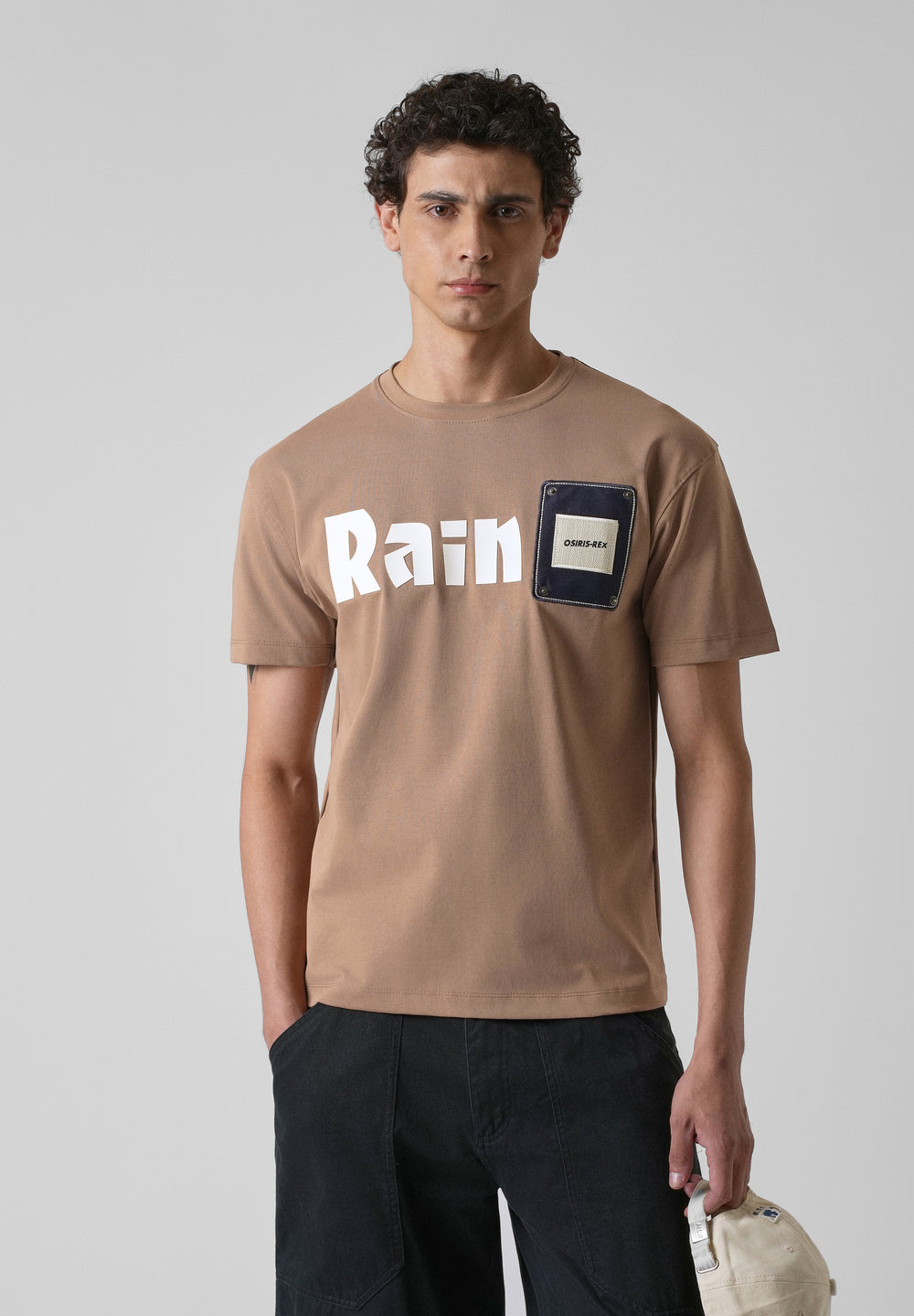Brown Printed Patch Slim Fit T-shirt