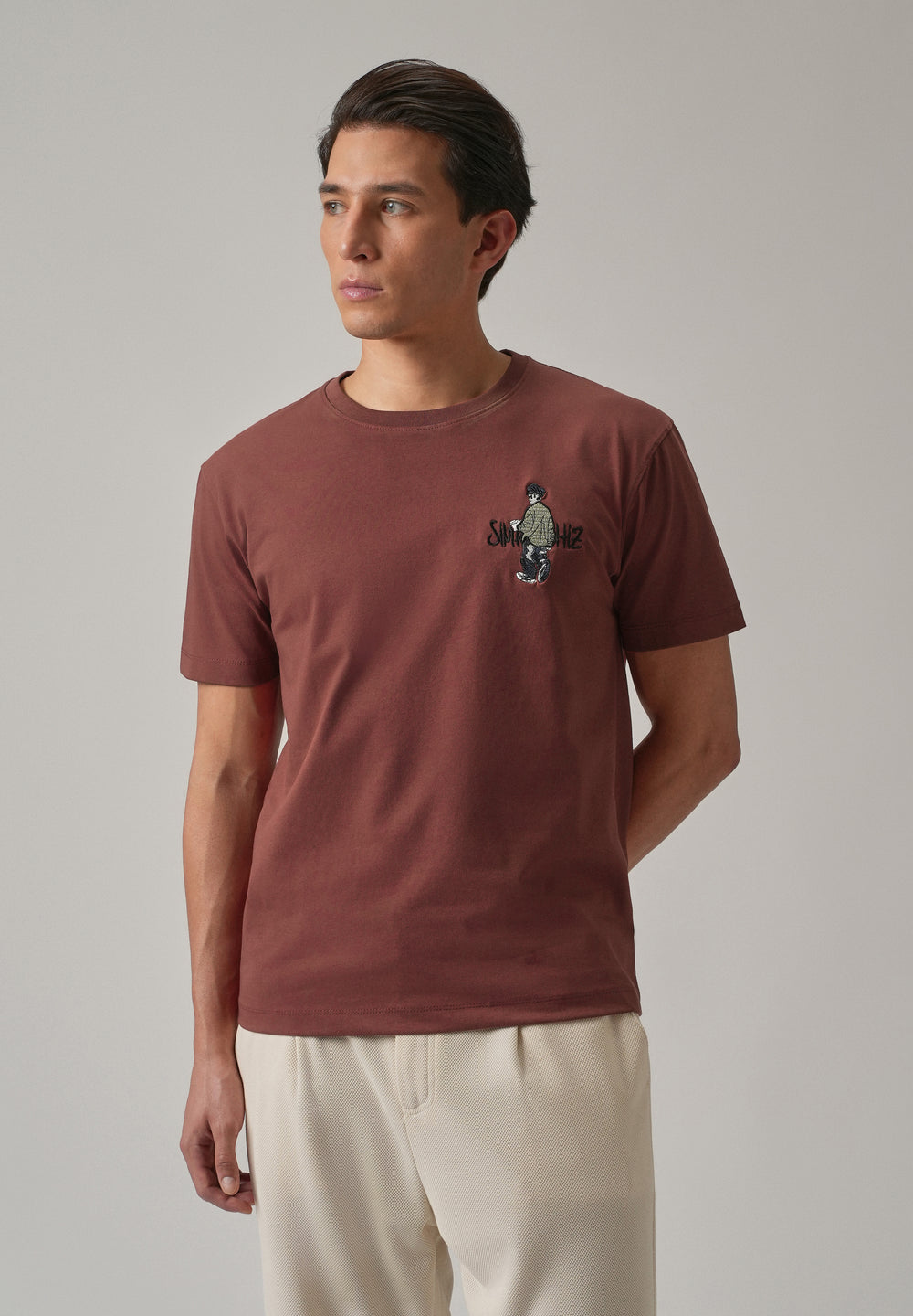 Brown Printed Slim Fit T-Shirt
