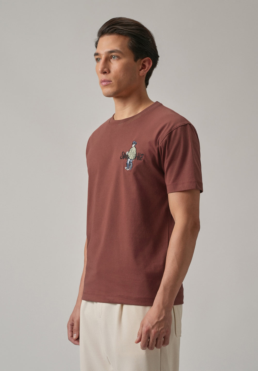Brown Printed Slim Fit T-Shirt