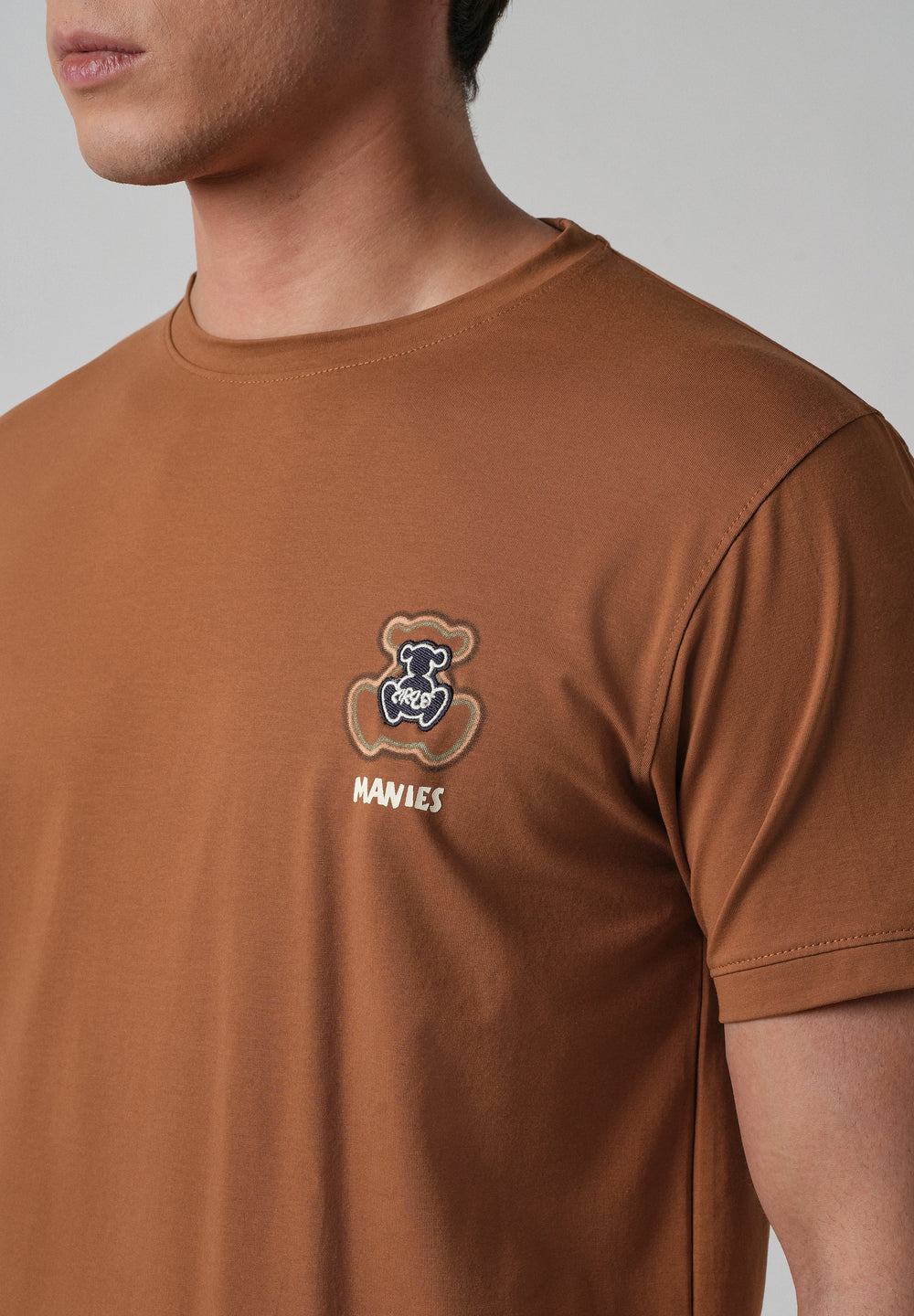 Brown Embossed Printed Slim Fit T-shirt