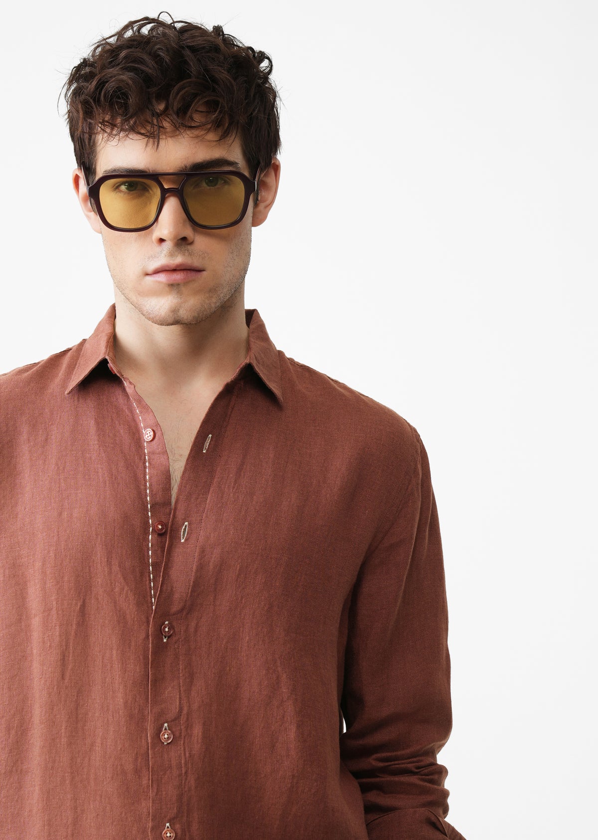 Brown 100% Pure Linen Shirt