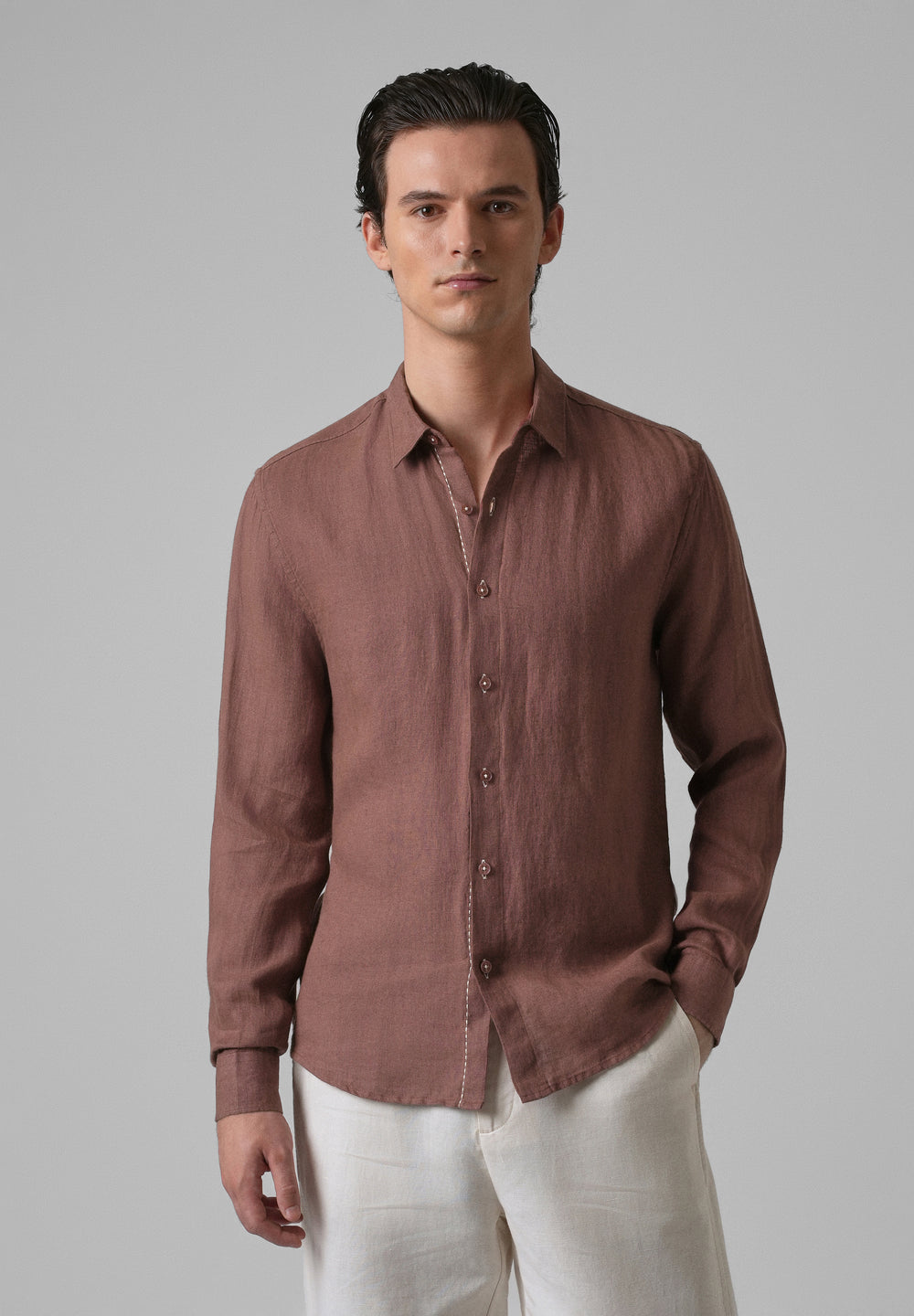 Brown Pure Linen Shirt