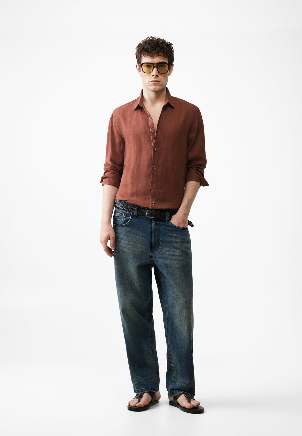 Brown 100% Pure Linen Shirt