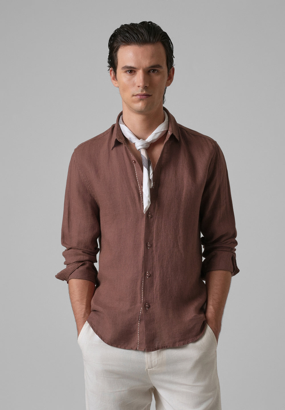 Brown Pure Linen Shirt