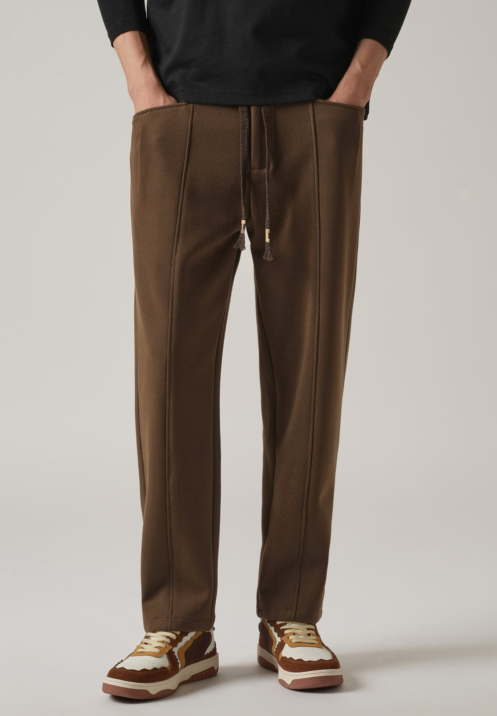Brown Corduroy Relaxed Fit Drawstring Pant