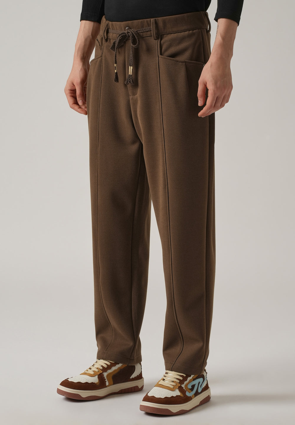 Brown Corduroy Relaxed Fit Drawstring Pant