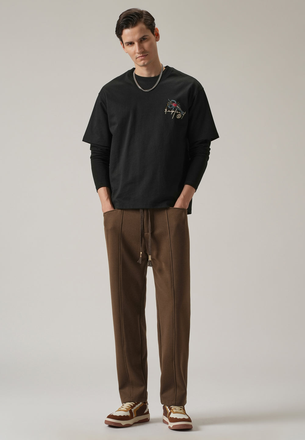 Brown Corduroy Relaxed Fit Drawstring Pant