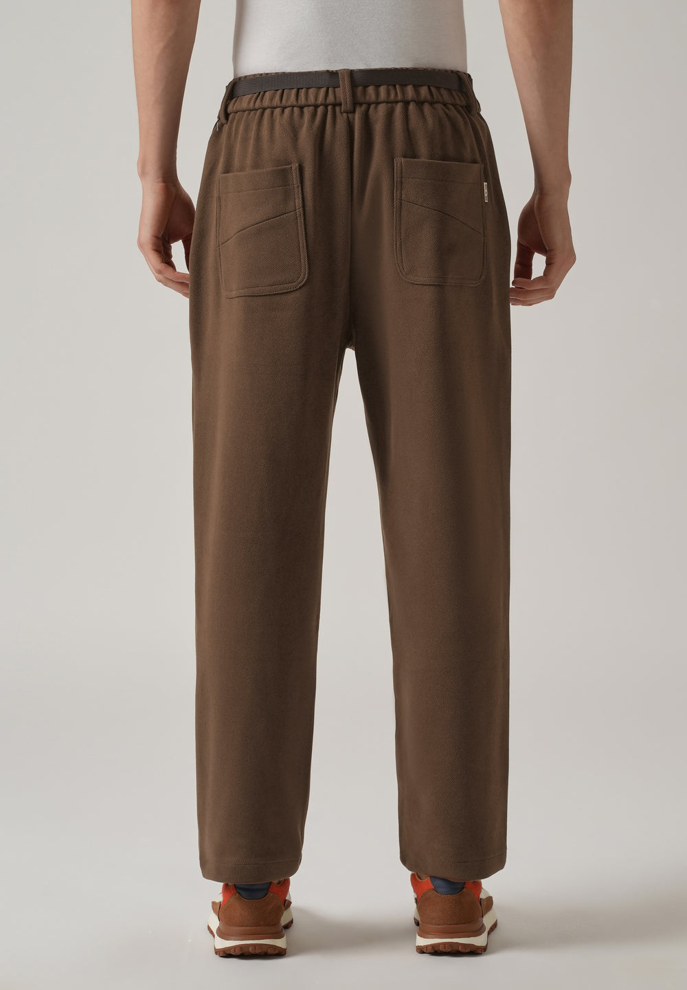 Brown Relaxed Fit Textured Pleated Pant