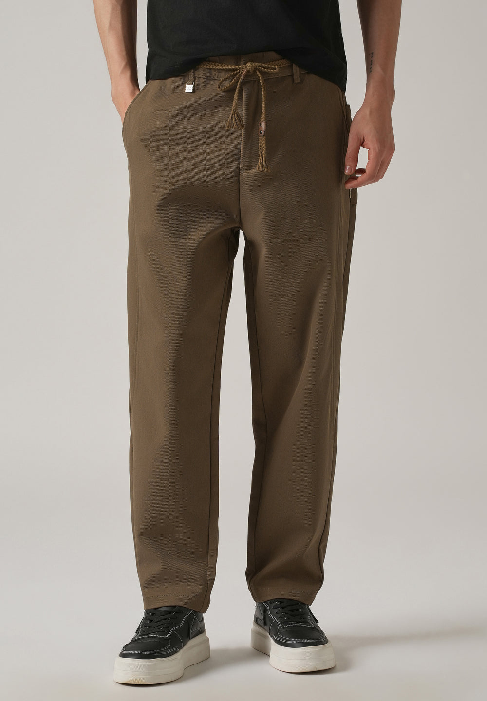 Brown Relaxed Fit Tie Waist Pant