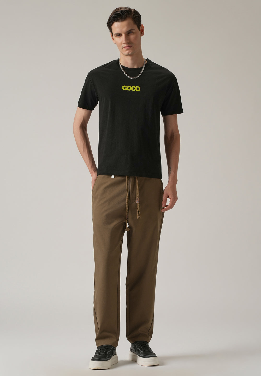 Brown Relaxed Fit Tie Waist Pant