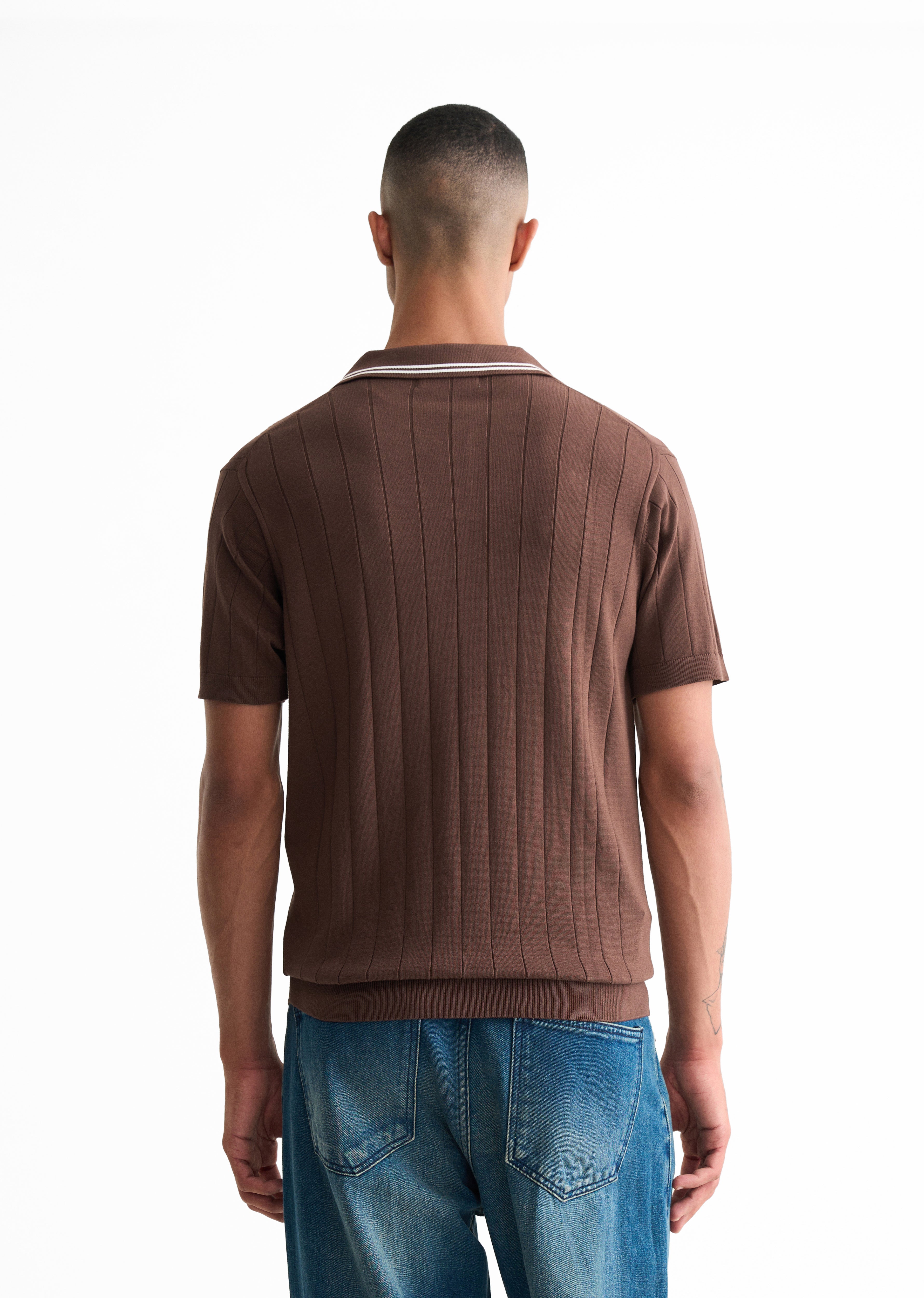 Brown Rib Knitted Polo