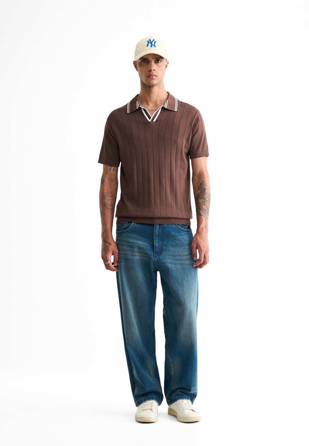 Brown Rib Knitted Polo