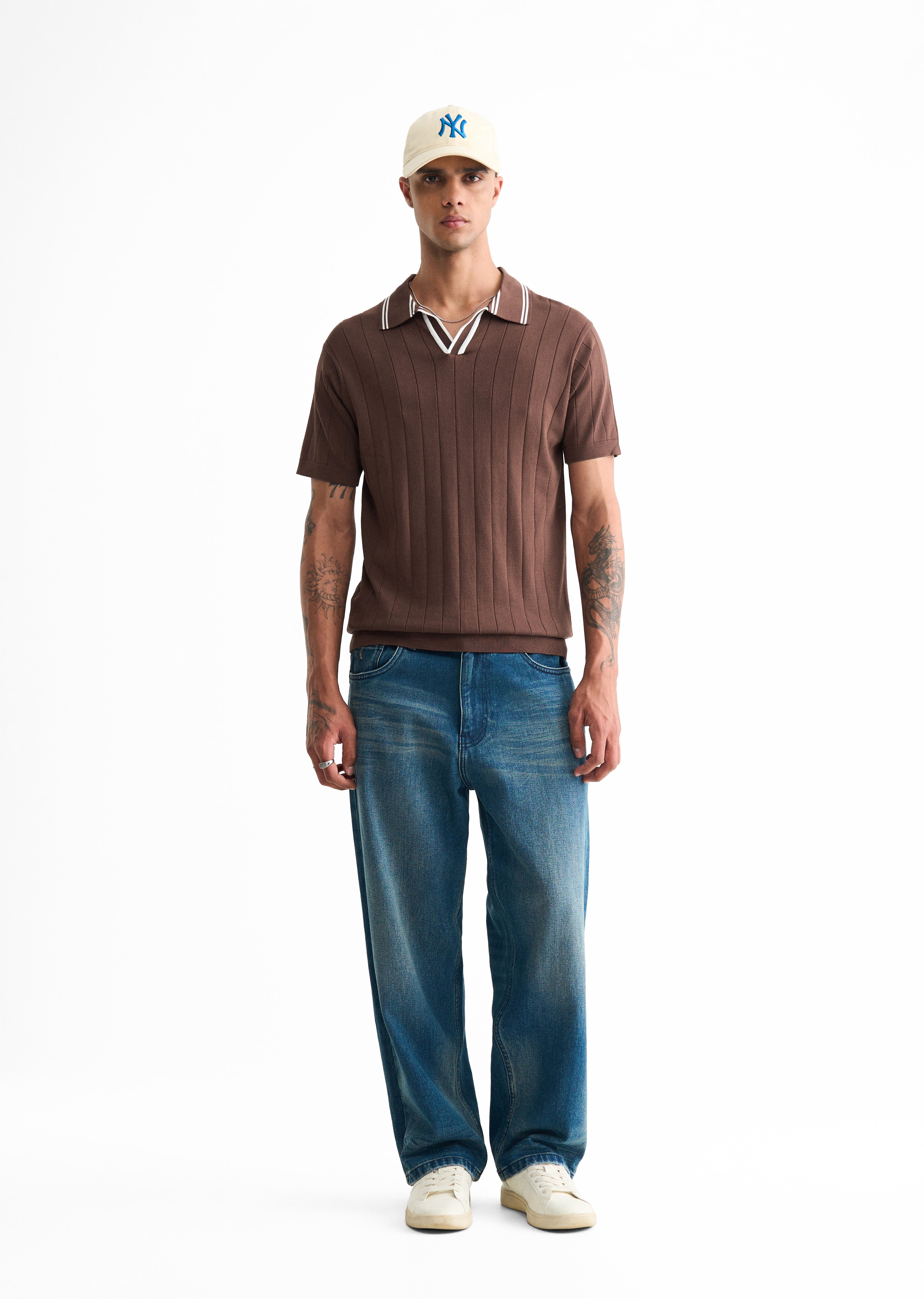 Brown Rib Knitted Polo