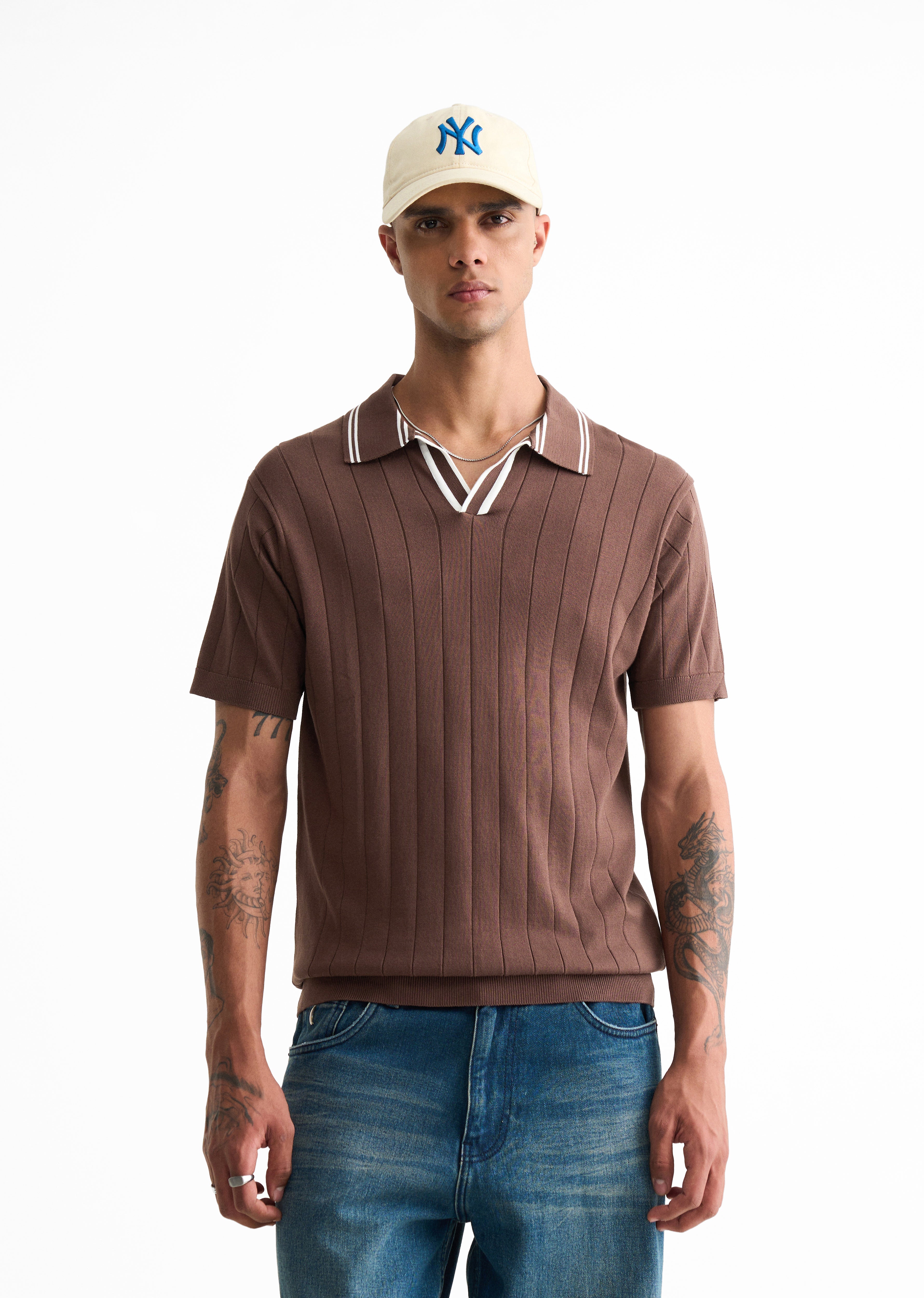 Brown Rib Knitted Polo