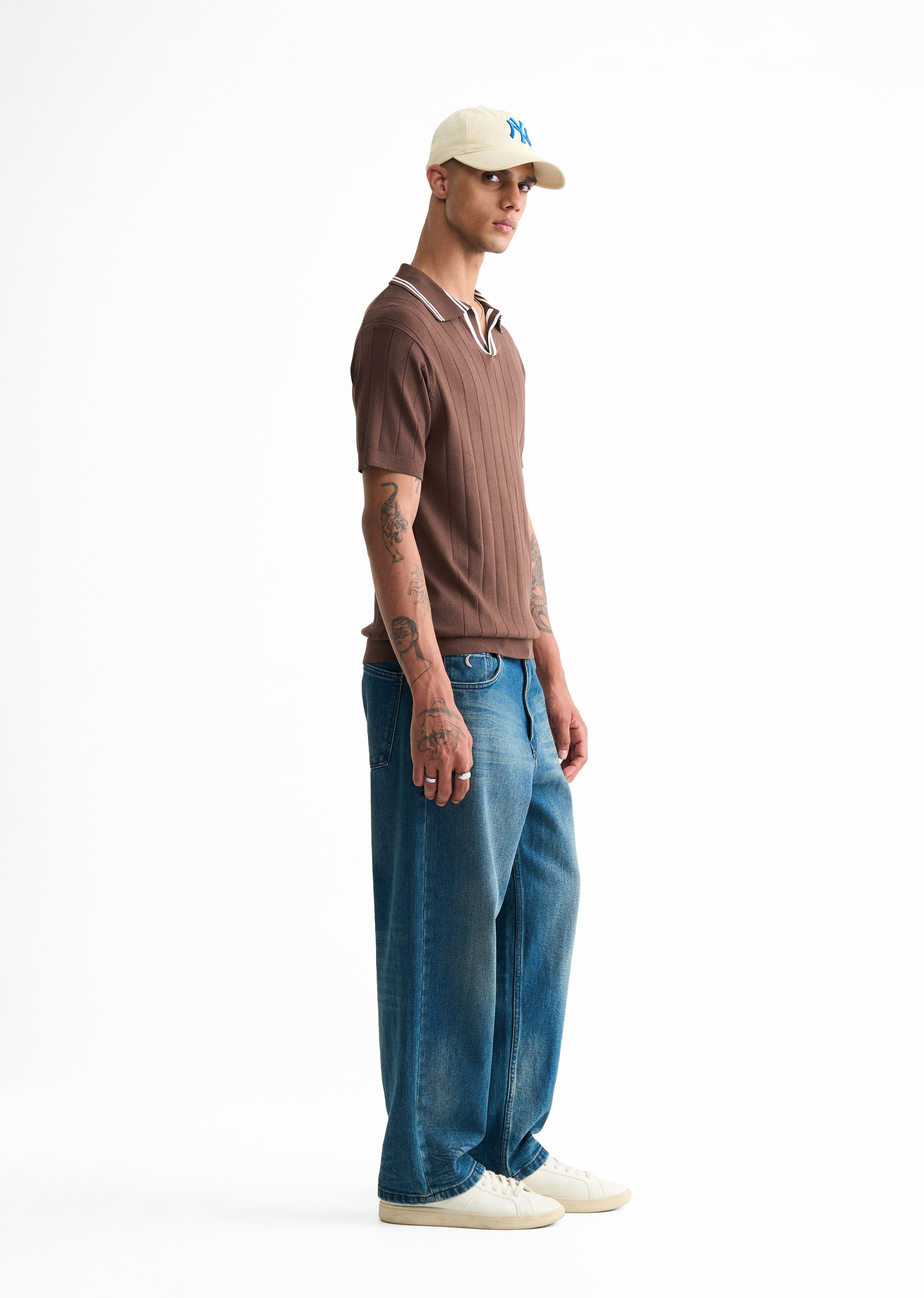 Brown Rib Knitted Polo