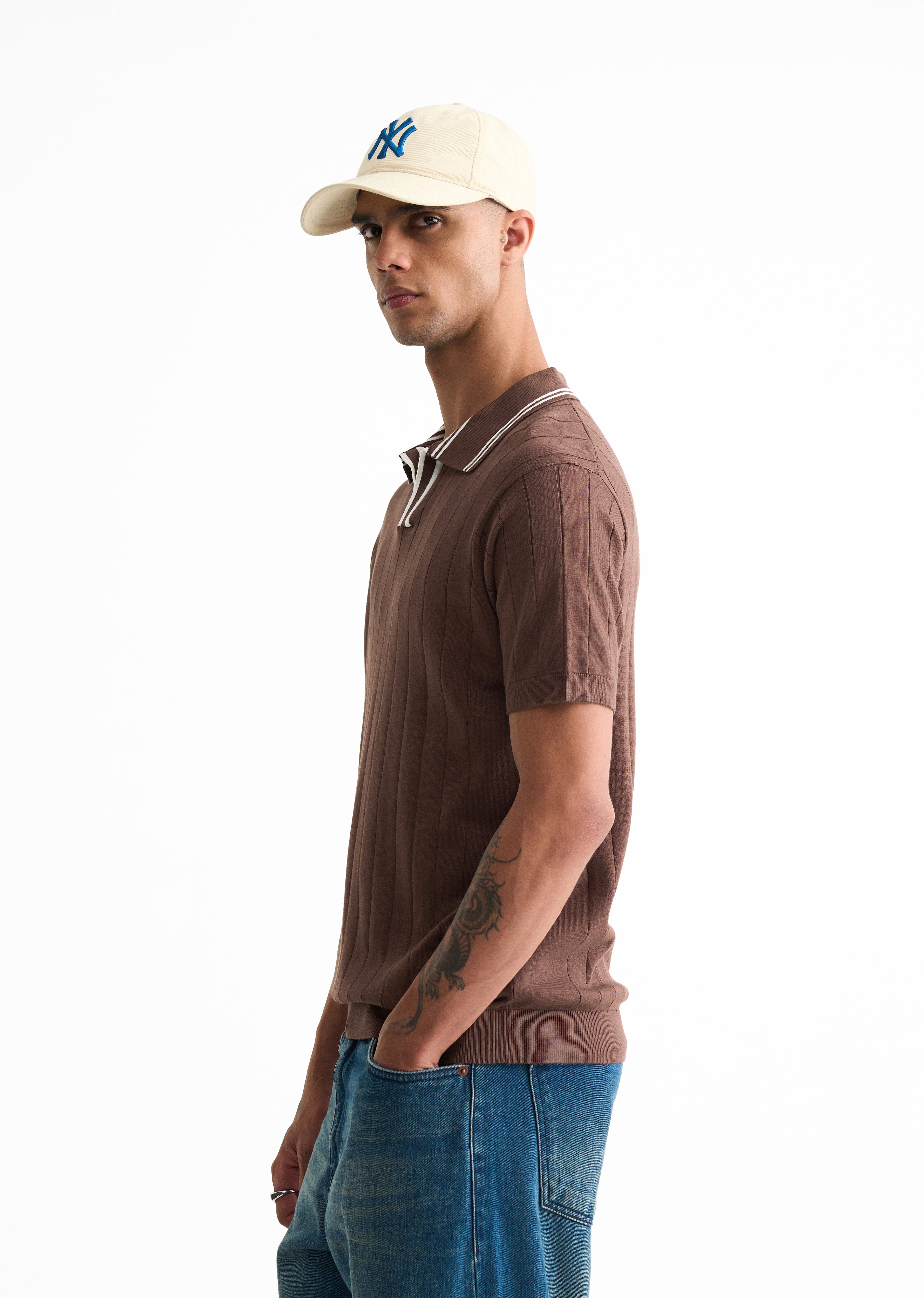 Brown Rib Knitted Polo