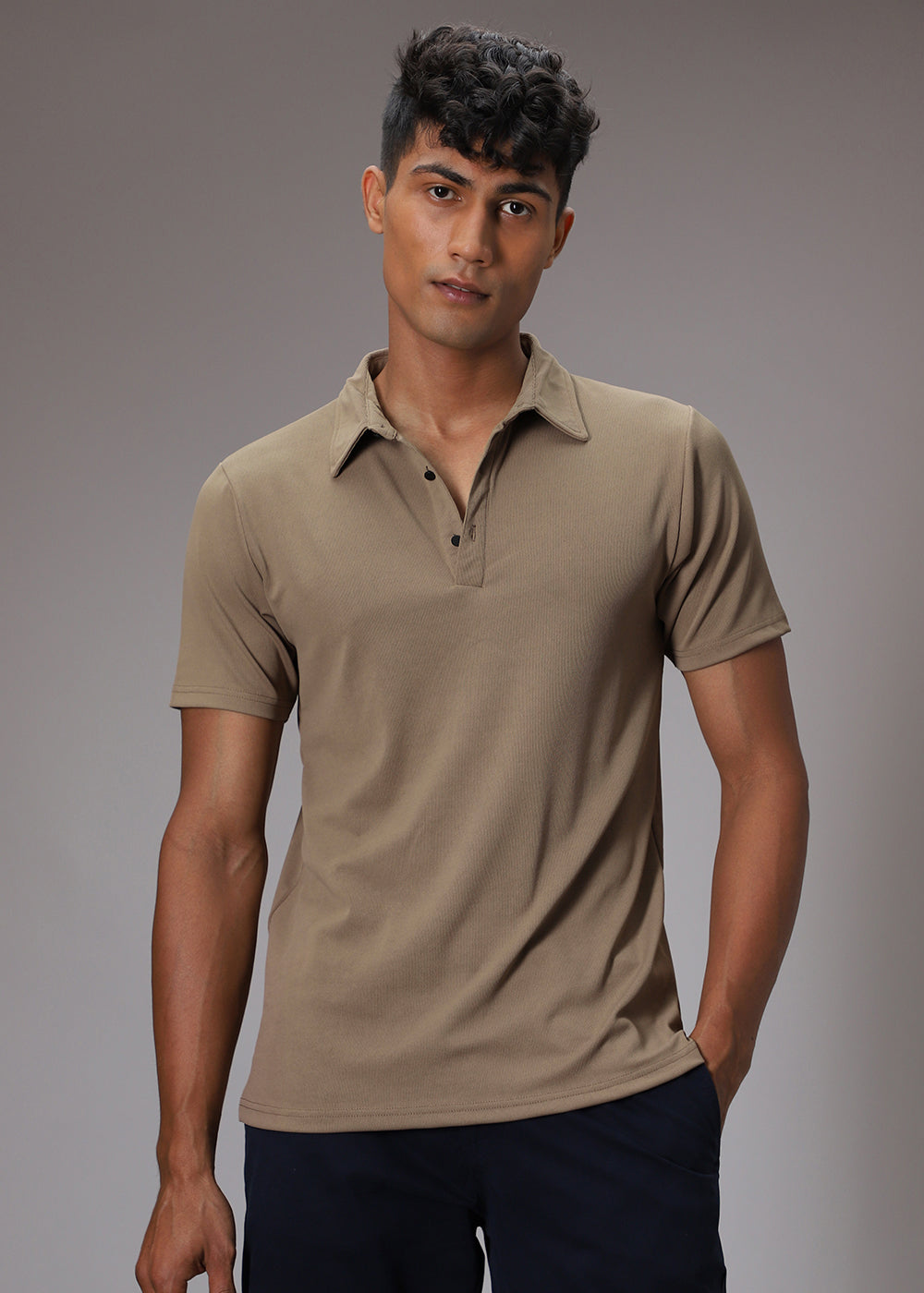 Brown Ribbed Polo T-shirt